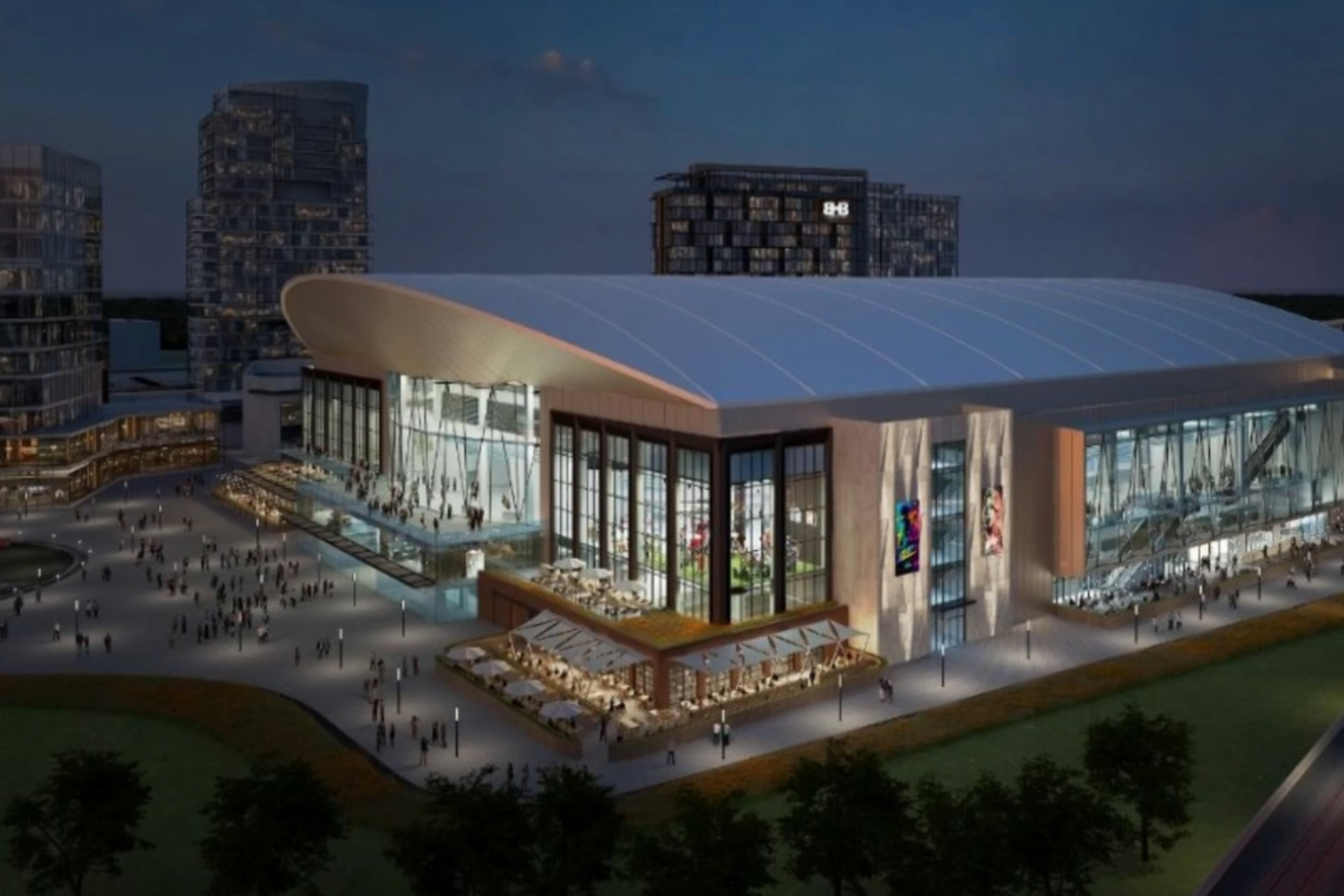 This is a rendering of a proposed “NHL-ready” hockey arena at The Gathering at South Forsyth mixed-use project, a proposal roughly 30 miles north of downtown Atlanta. (Courtesy of The Gathering at South Forsyth)