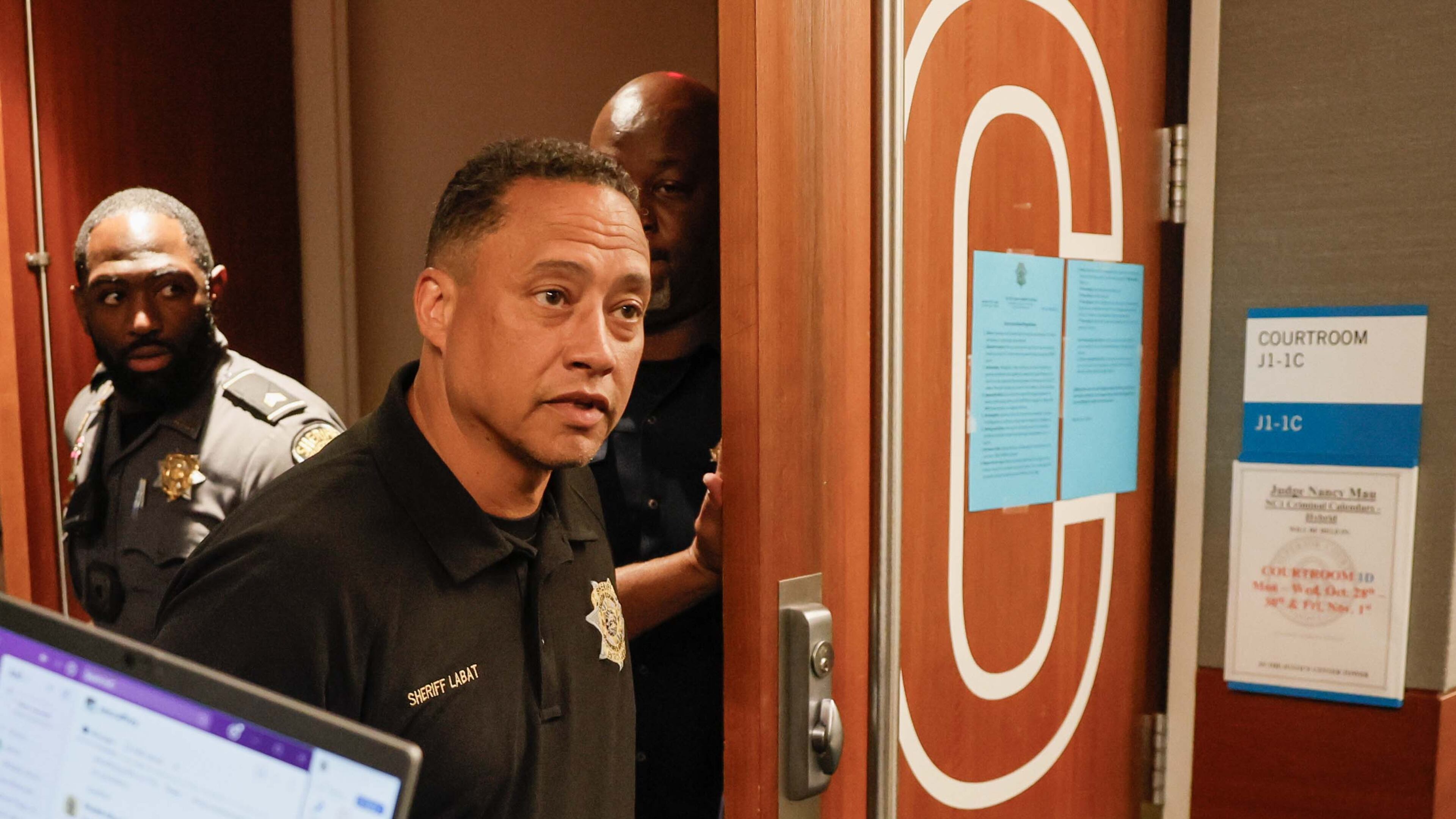 Fulton County Sheriff Patrick Labat leaves a Fulton County courtroom on Thursday, October 31, 2024. Labat filed a lawsuit against the Fulton County Board of Commissioners over control of his budget.
(Miguel Martinez/AJC)