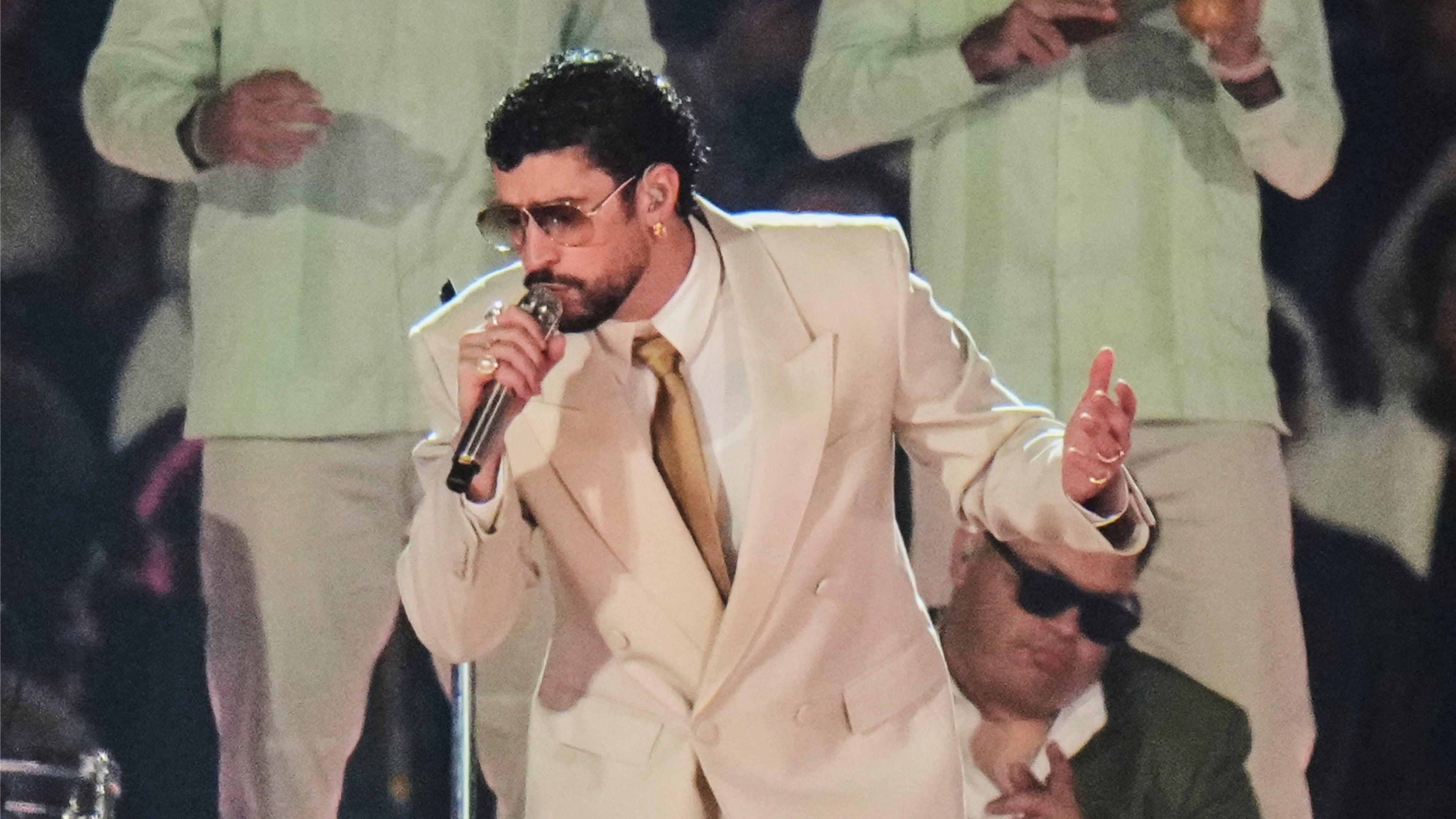 FILE - Puerto Rico artist Bad Bunny performs during his "DeBÍ TiRAR MáS FOToS" tour in Mexico City on Dec. 10, 2025. (AP Photo/Eduardo Verdugo)