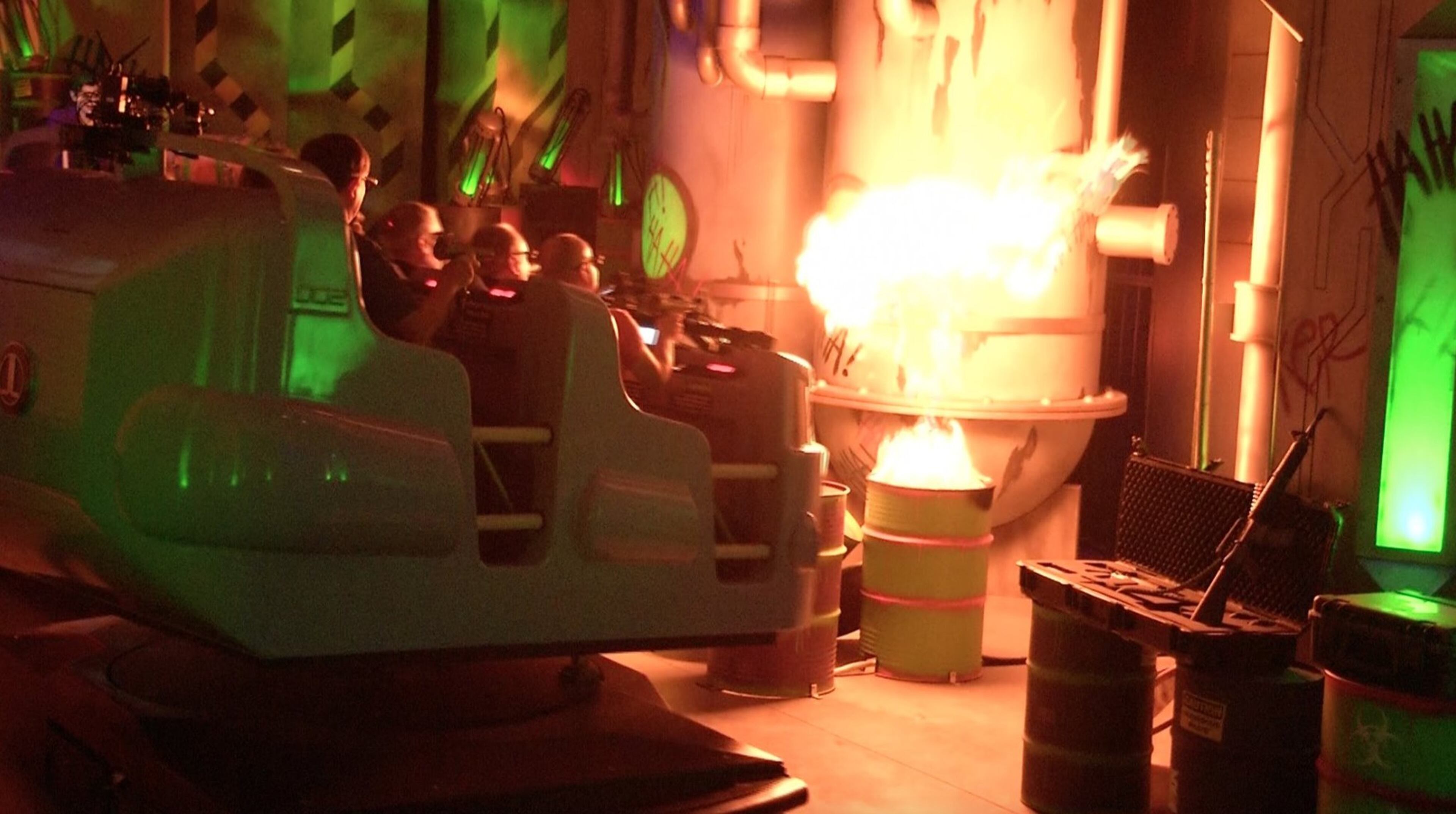 Riders encounter a fiery blast on the new Justice League: Battle for Metropolis ride at Six Flags Over Georgia. CONTRIBUTED BY SIX FLAGS OVER GEORGIA