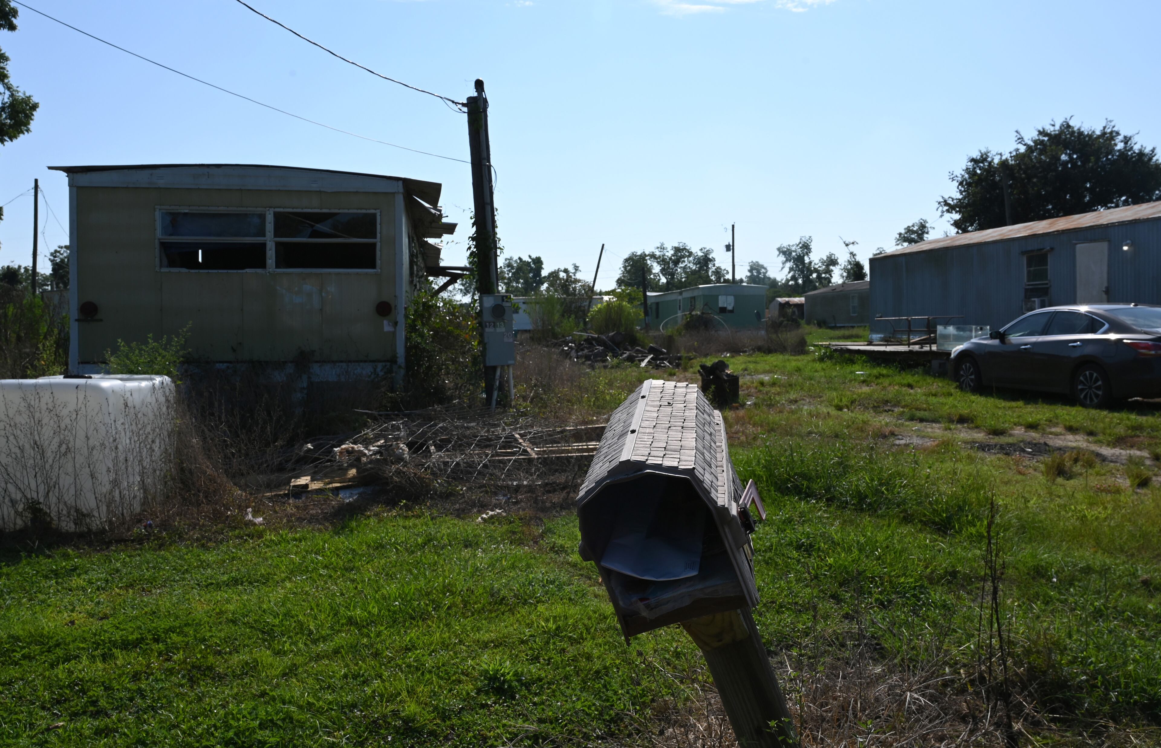 Hazlehurst has made progress digging out from Hurricane Helene but hasn't fully recovered. The Pecan Park mobile home community, shown here Aug. 21, 2025, was hard hit by the storm. (Hyosub Shin / AJC)