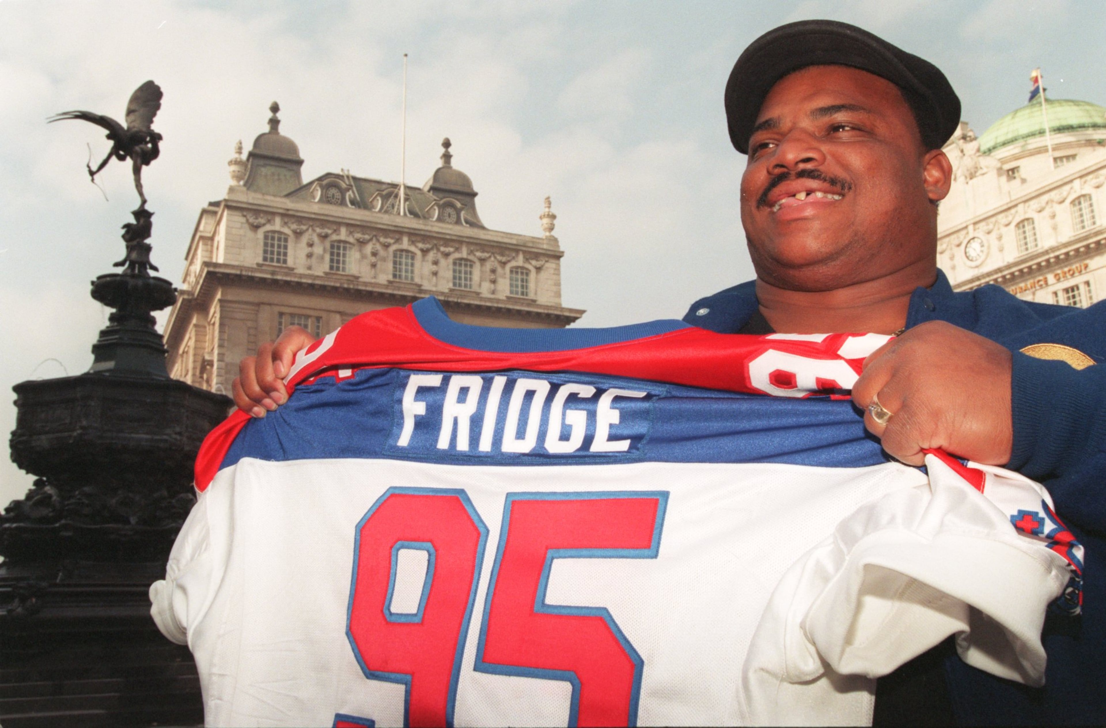 William ''The Refrigerator'' Perry arrives in London in preparation for his debut for the London Monarchs against the Scottish Claymores on April 14 in the World League of American Football.
