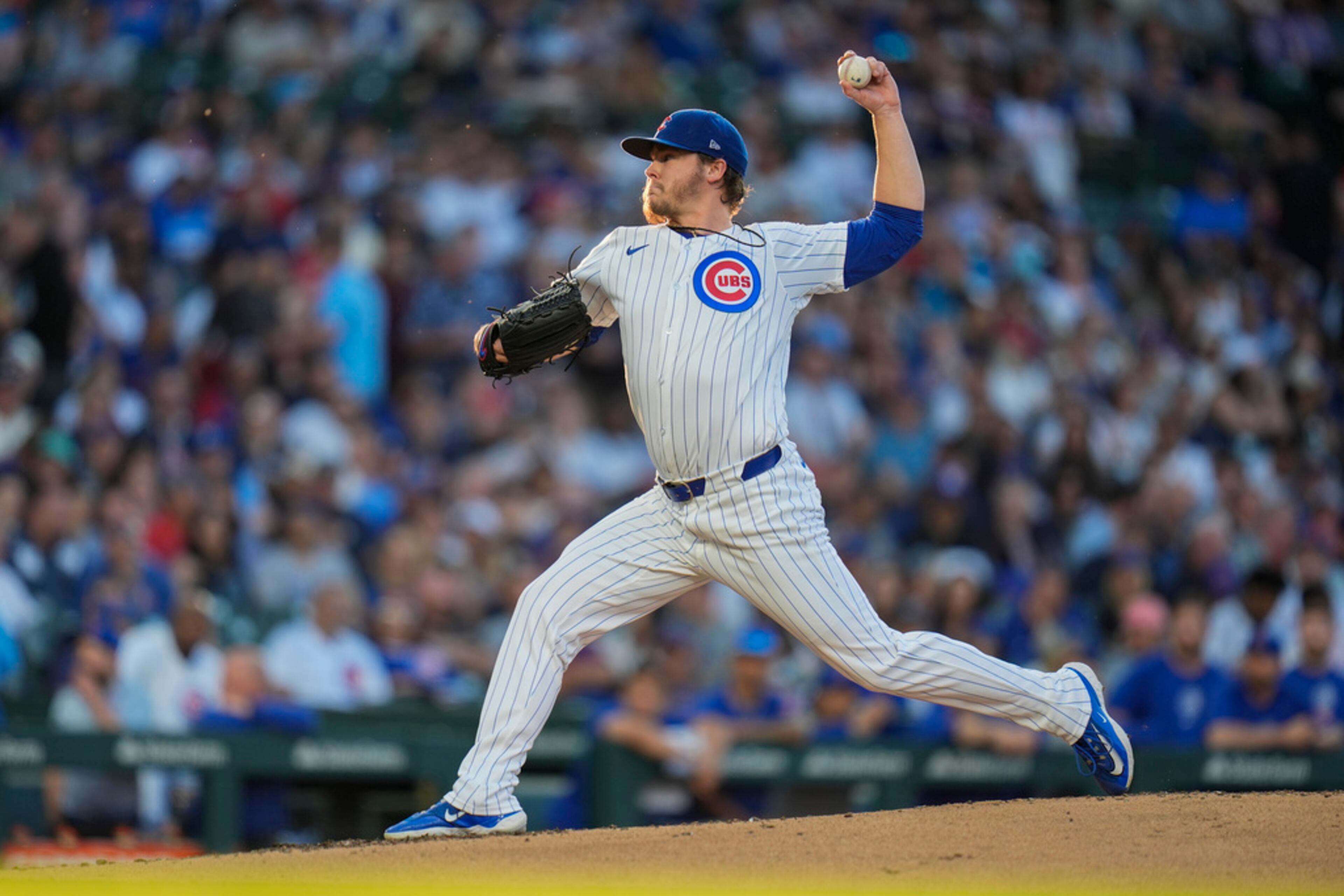 Chicago Cubs starting pitcher Justin Steele throws against the Chicago Cubs during the fourth inning of a baseball game Wednesday, May 22, 2024, in Chicago. (AP Photo/Erin Hooley)