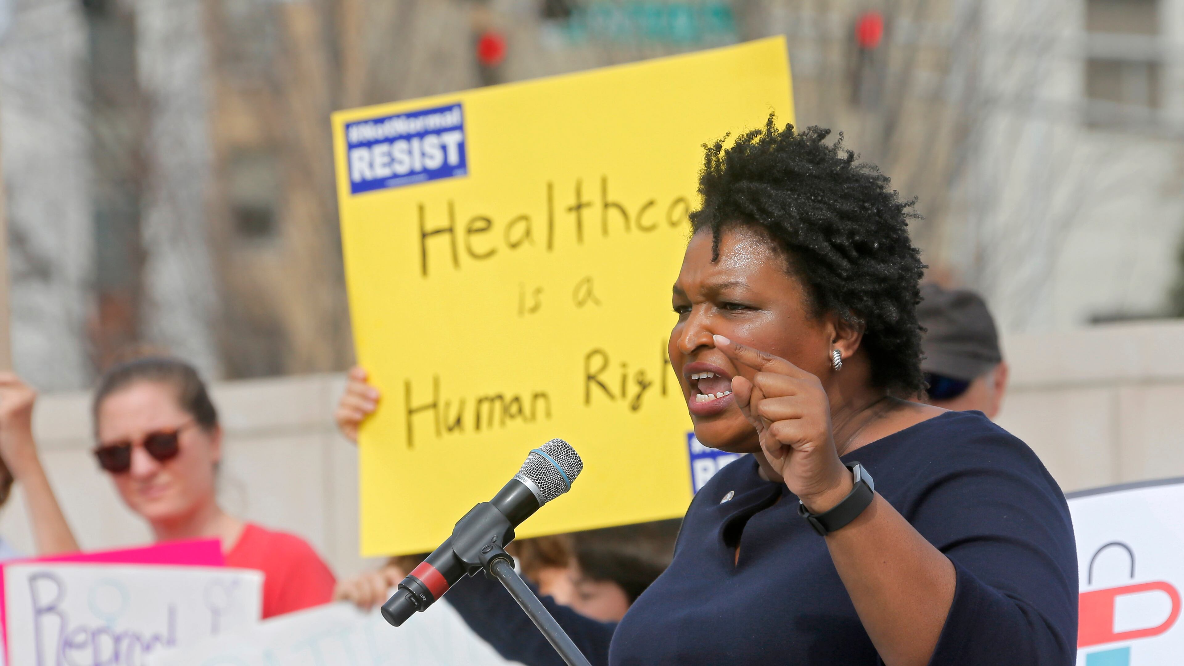 Democrat Stacey Abrams at a 2017 rally. BOB ANDRES /BANDRES@AJC.COM