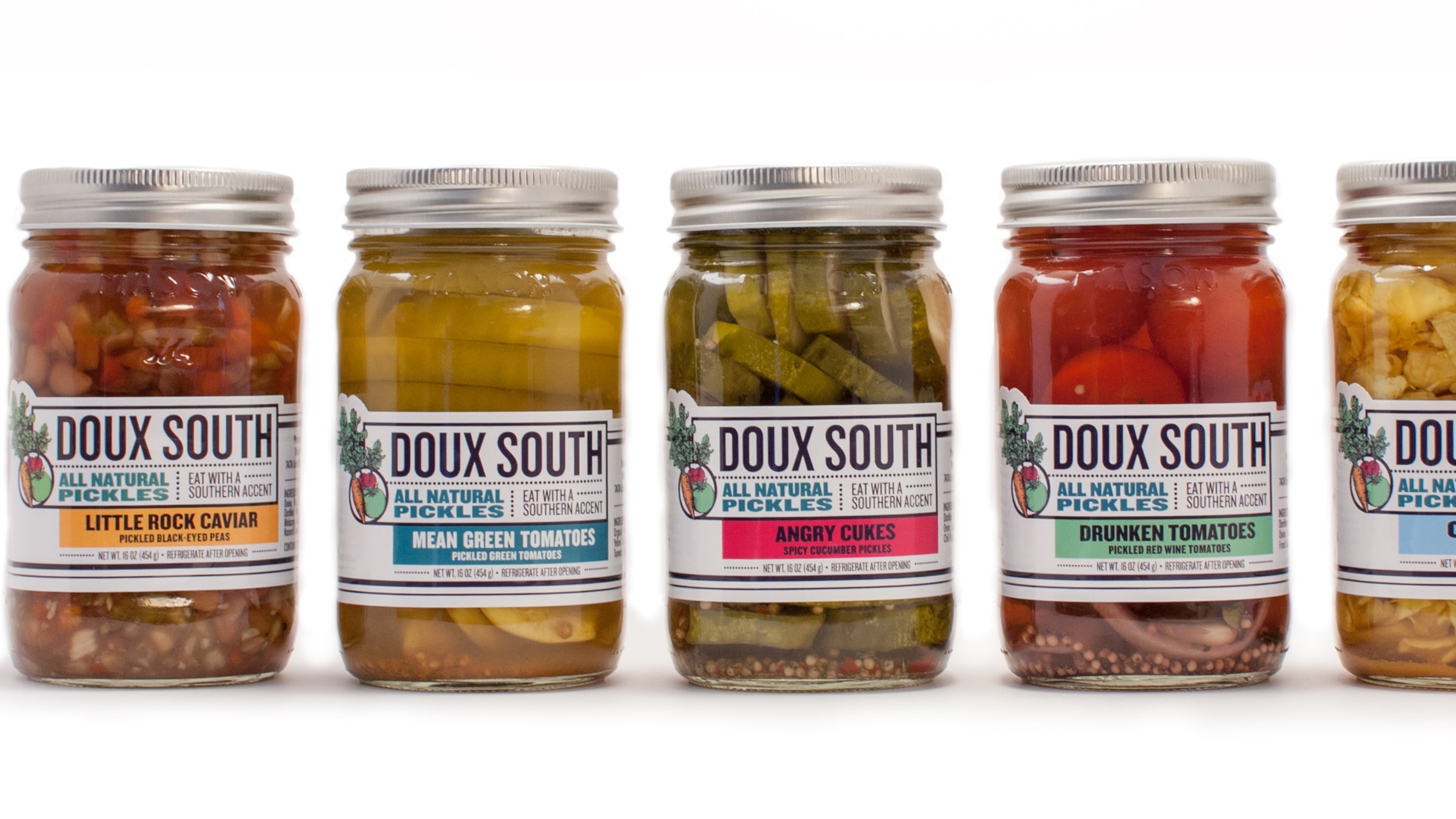 The pickles that started it all. These are the five varieties that launched the Doux South brand. (Photo credit: Chris Levre)