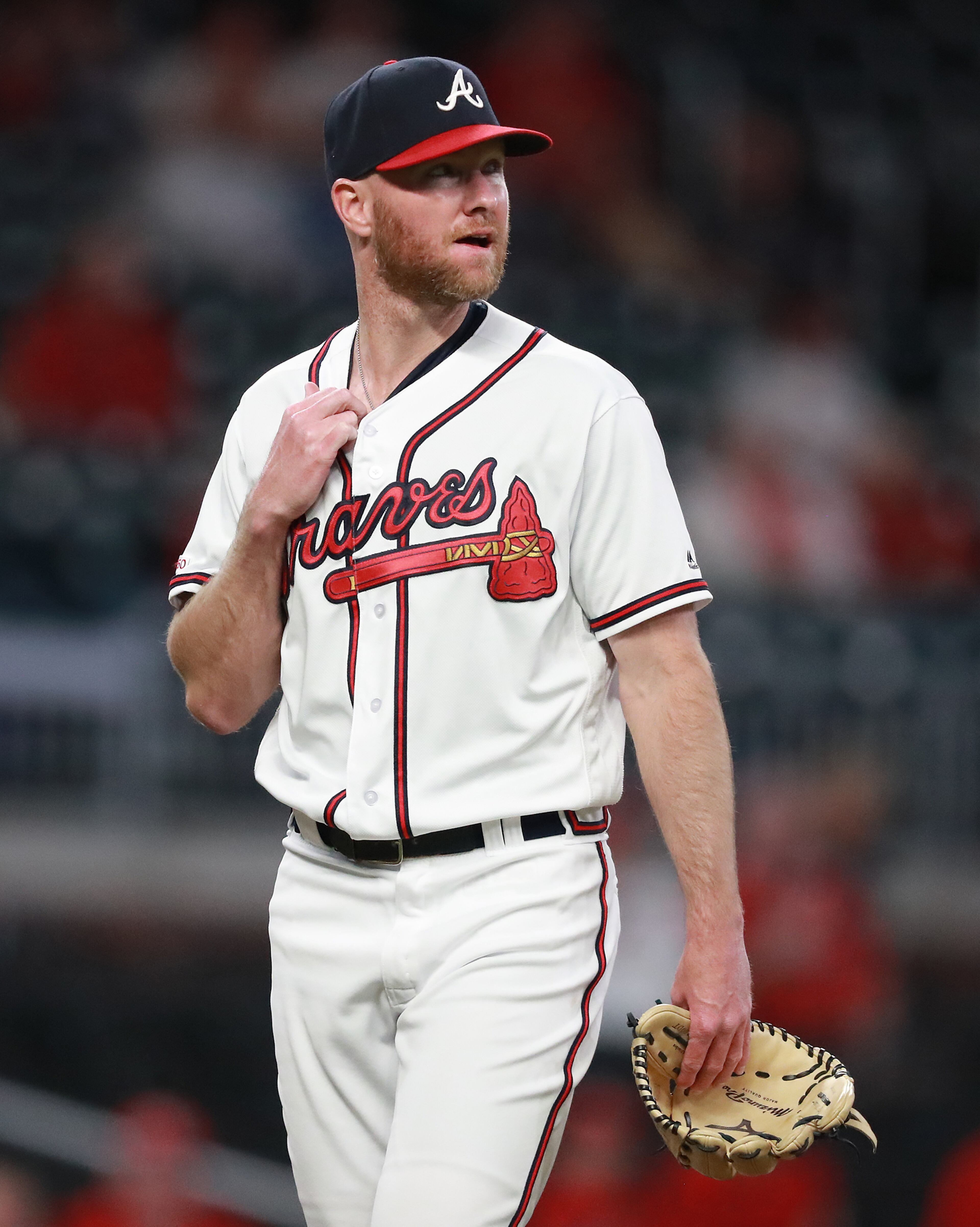 Braves pitcher Johnny Venters reacts to giving up a home run. Curtis Compton/ccompton@ajc.com