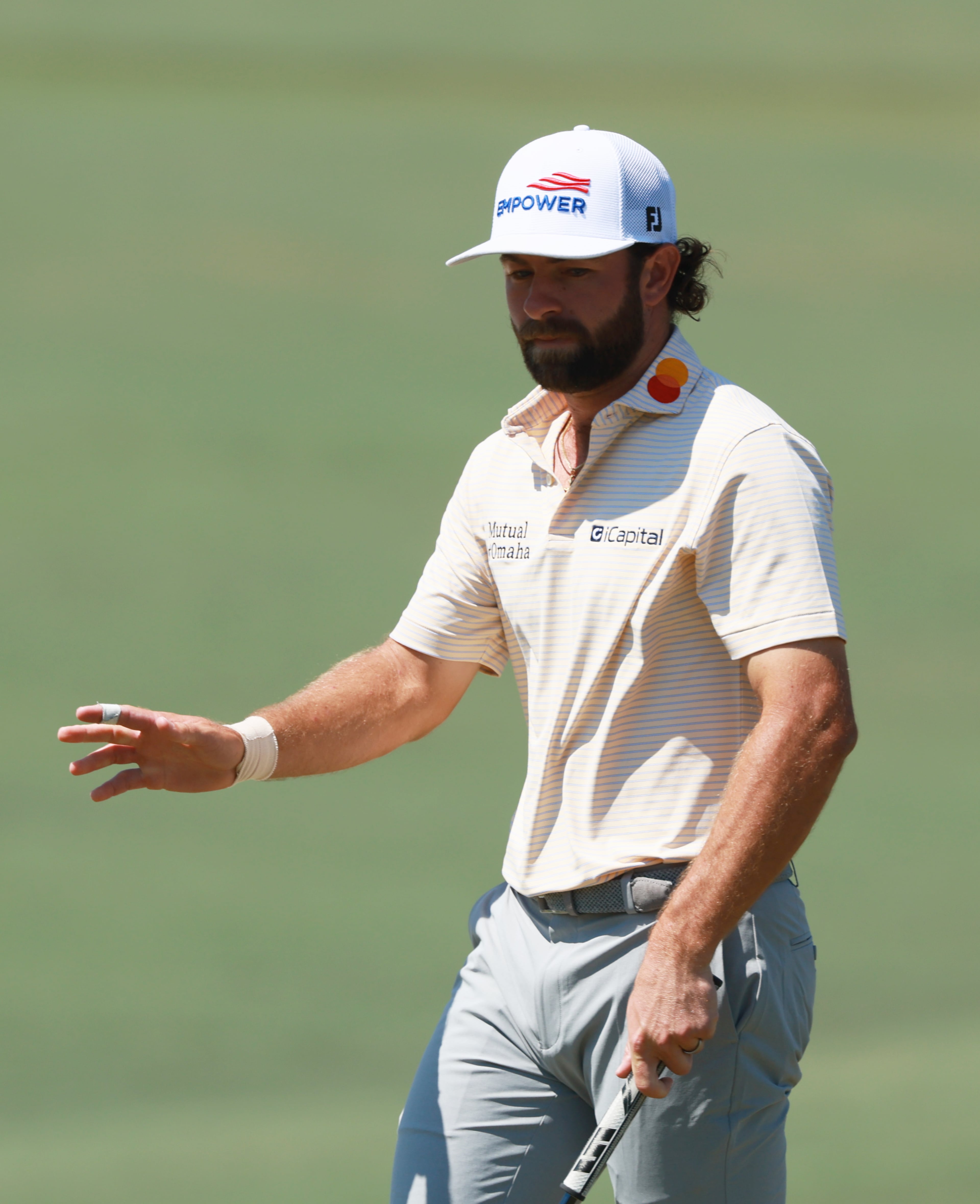 Cameron Young reacts to birdie putt on second hole during final round of the Masters, at Augusta National Golf Club, Sunday, April 12, 2026, in Augusta, GA (Jason Getz/AJC)