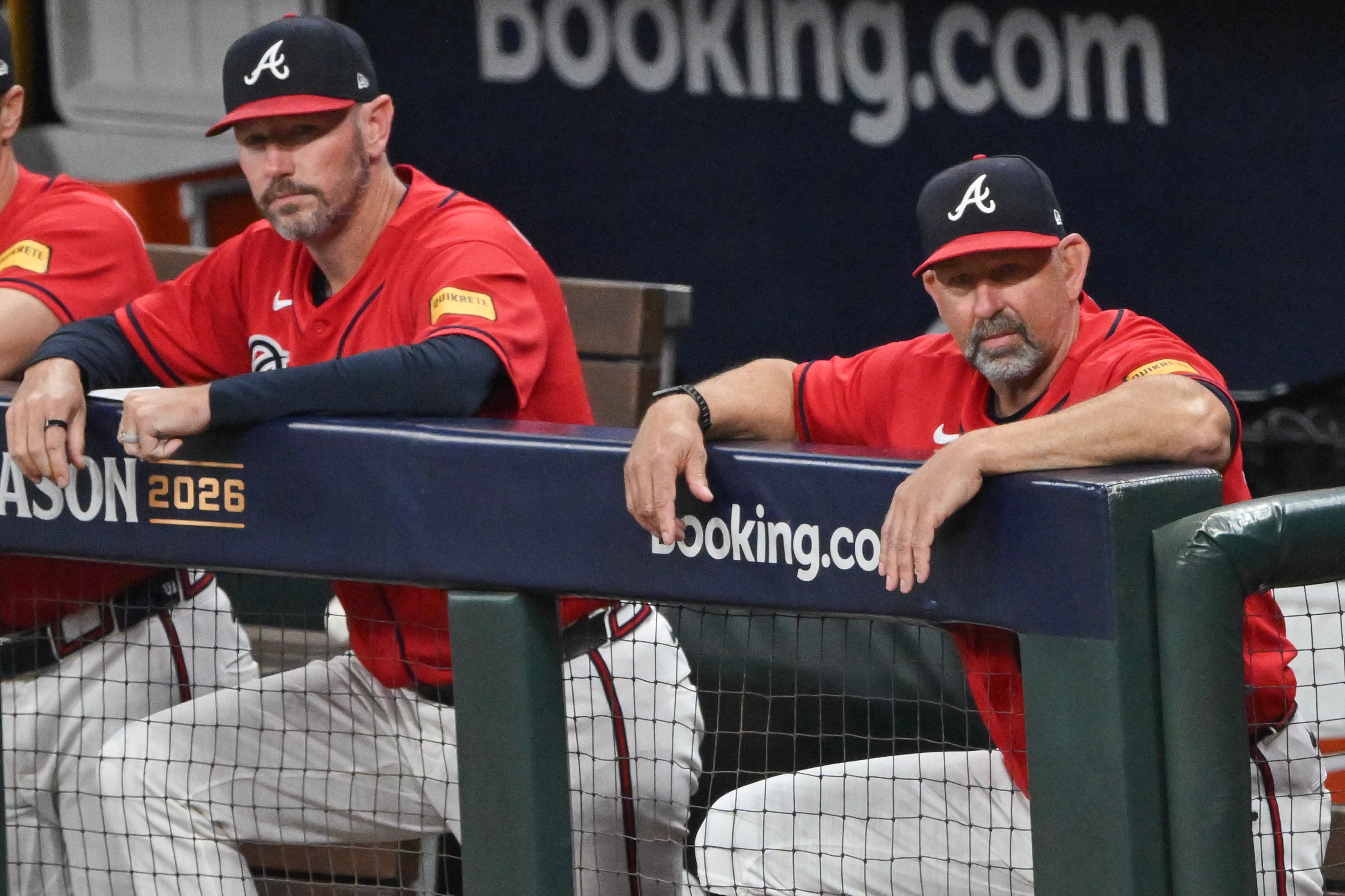 Atlanta Braves manager Walt Weiss (22) watches from the dugout during the fourth inning of Game 3 of the MLB National League Division Series between the Atlanta Braves and the Los Angeles Dodgers, Tuesday, Oct. 6, 2026, in Atlanta. (Hyosub Shin/AJC)