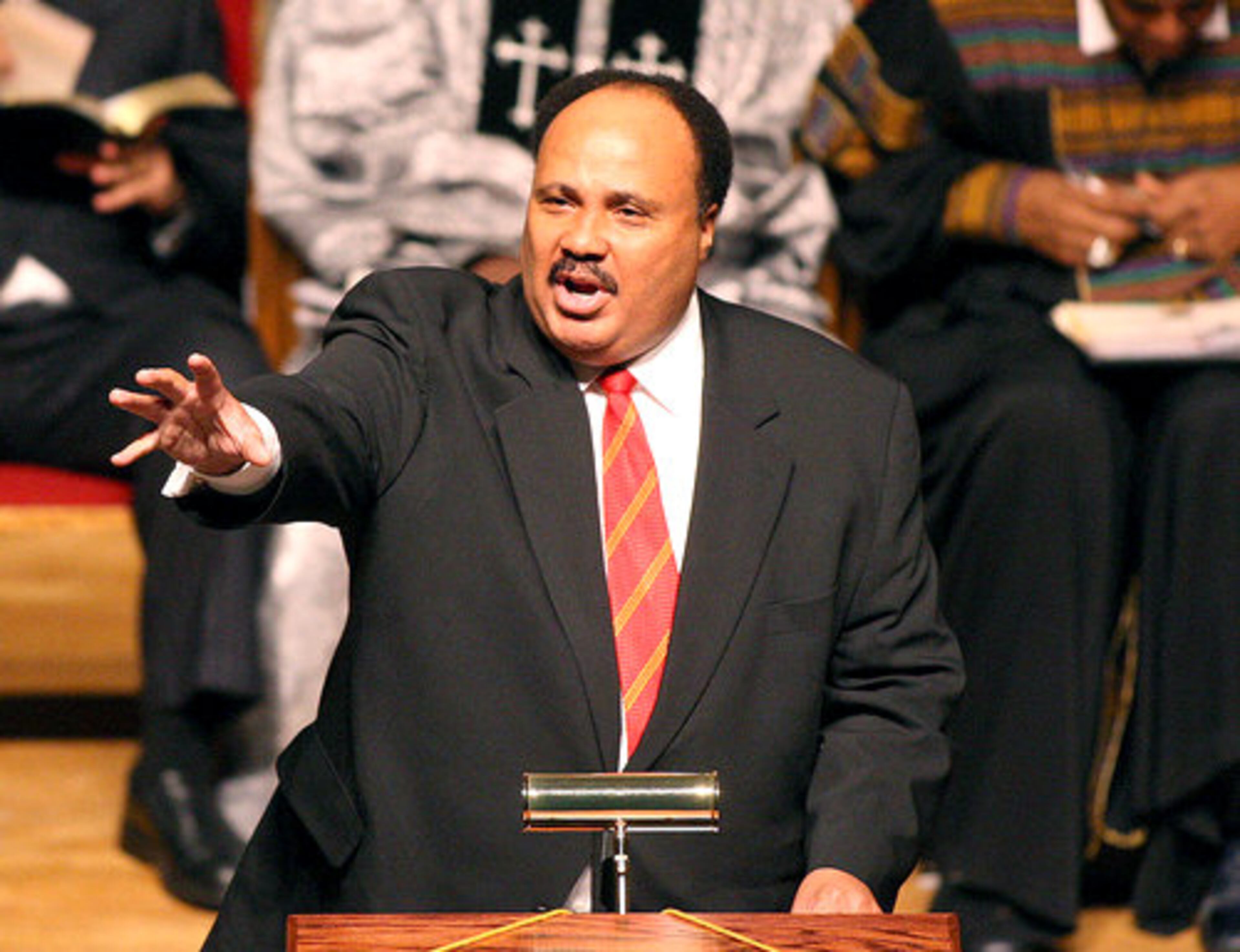 Martin Luther King lll speaks at the funeral. Orange worked for the Southern Christian Leadership Conference in Alabama in the early 1960s before moving to Atlanta.