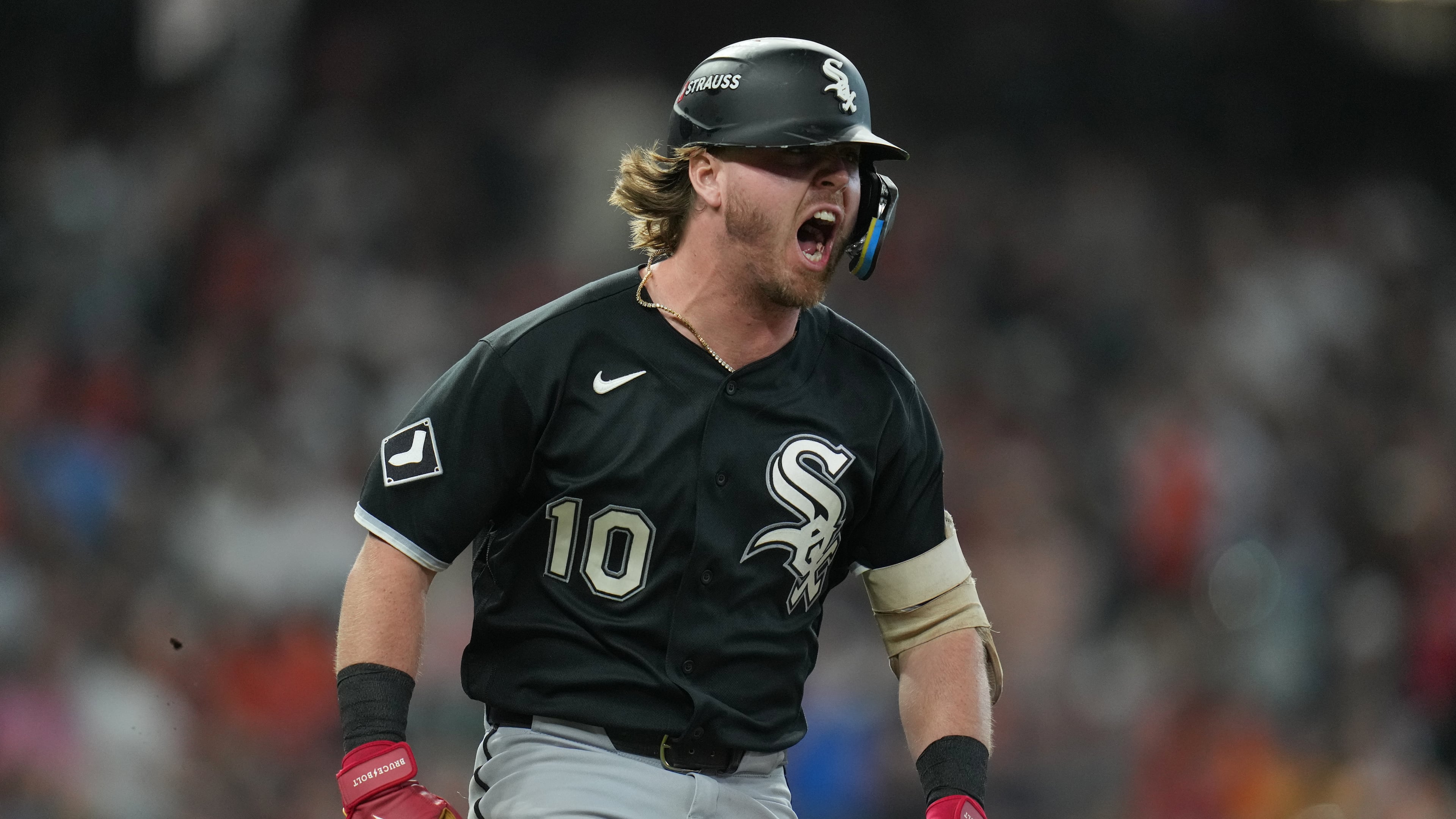 Chicago White Sox's Chase Meidroth (10) celebrates while running the bases after hitting a 3-run home run during the sixth inning in Game 2 of baseball's American League Wild Card Series against the Houston Astros, Wednesday, Sept. 30, 2026, in Houston. (AP Photo/Karen Warren)