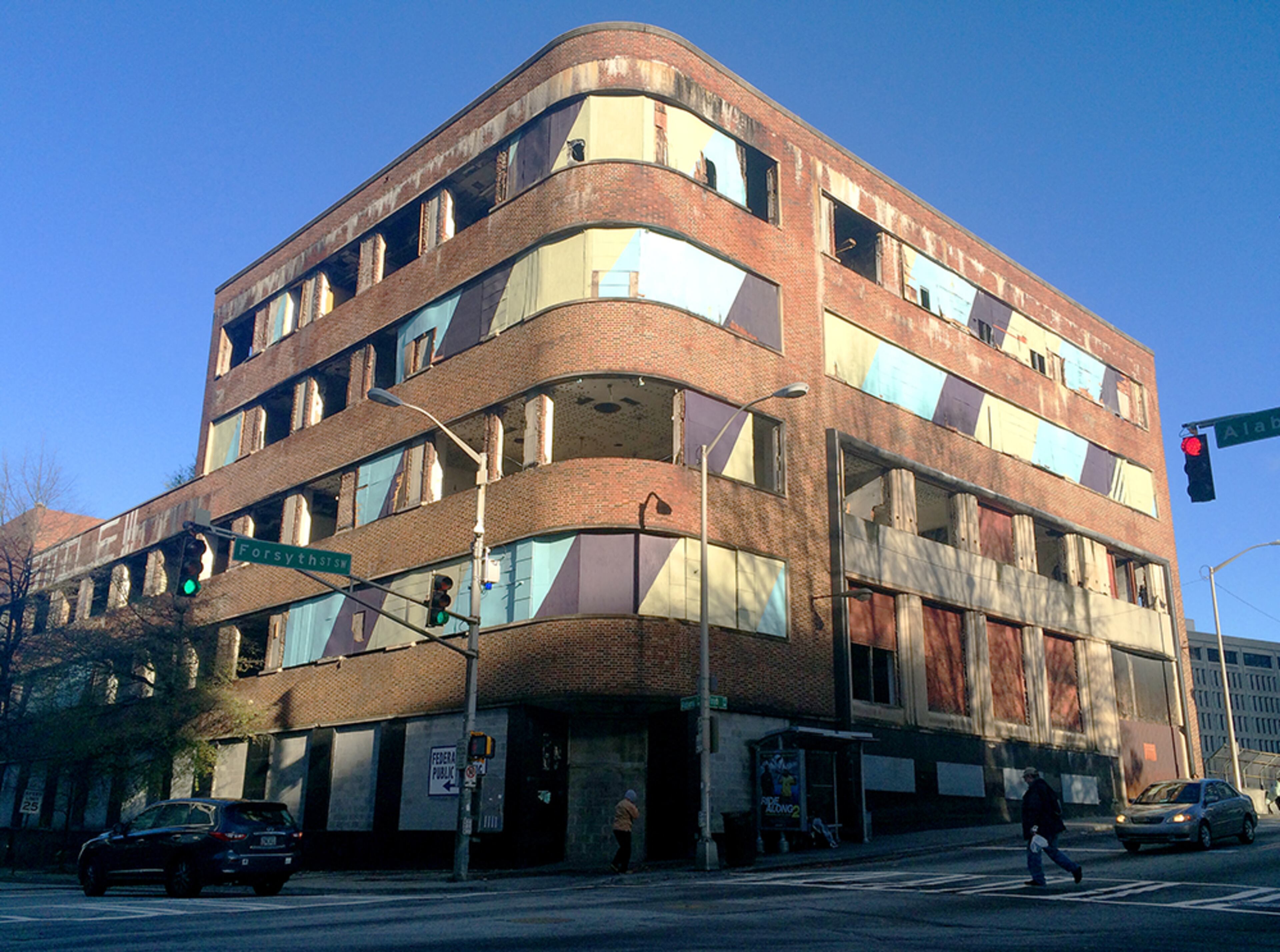 ATLANTA CONSTITUTION BUILDING (143 Alabama Street SW). Significance: Home of the Atlanta Constitution newspaper from 1947-53, an example of Art Moderne architecture. Development plans for the downtown "Gulch" continue to put this building at risk. Read the APC's report here, and learn more about the AJC's many homes over the years here. (PETE CORSON / pcorson@ajc.com)