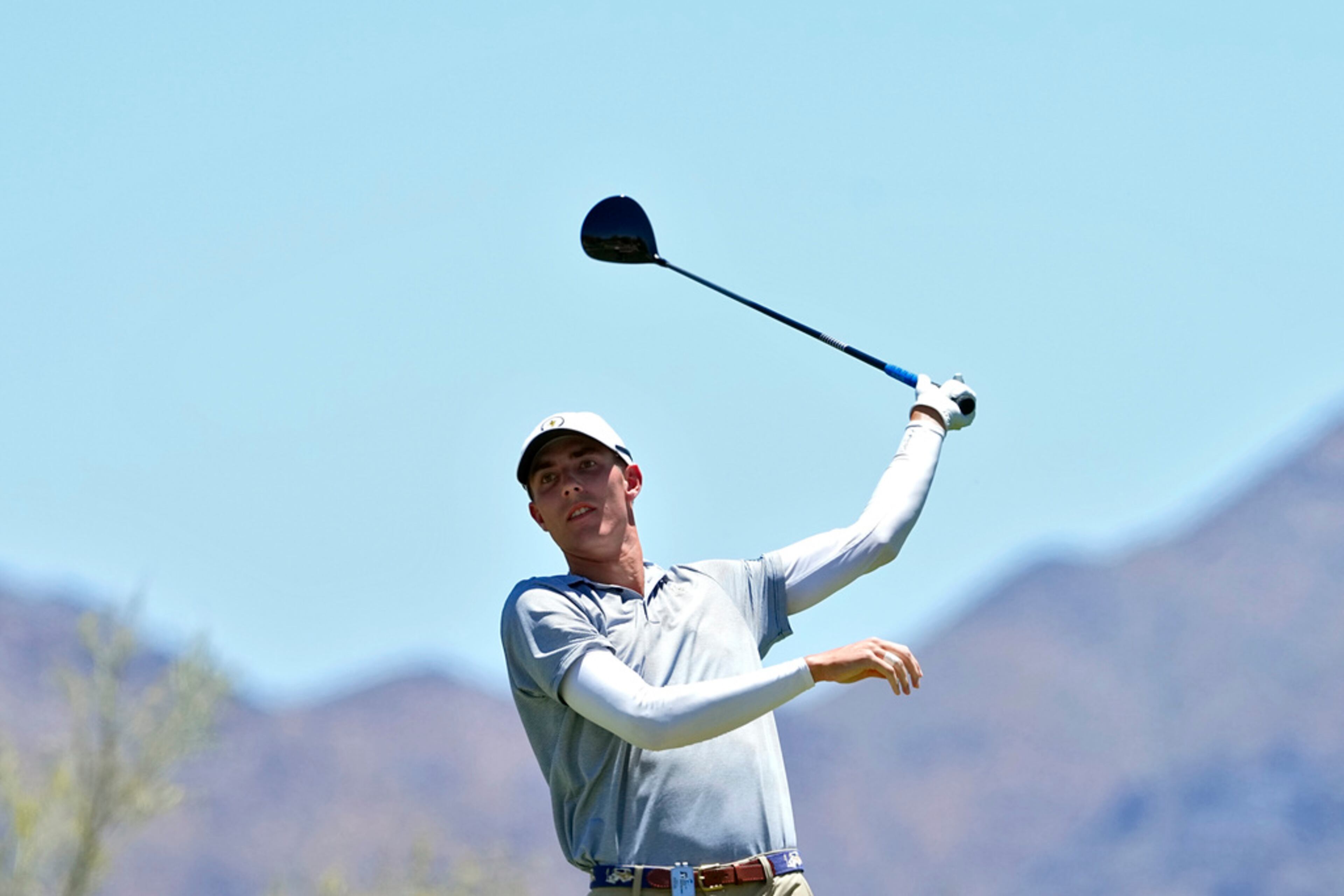 Georgia Tech golfer Ross Steelman hits from the third tee during the final round of the NCAA college men's stroke play golf championship, Monday, May 29, 2023, in Scottsdale, Ariz. (AP Photo/Matt York)