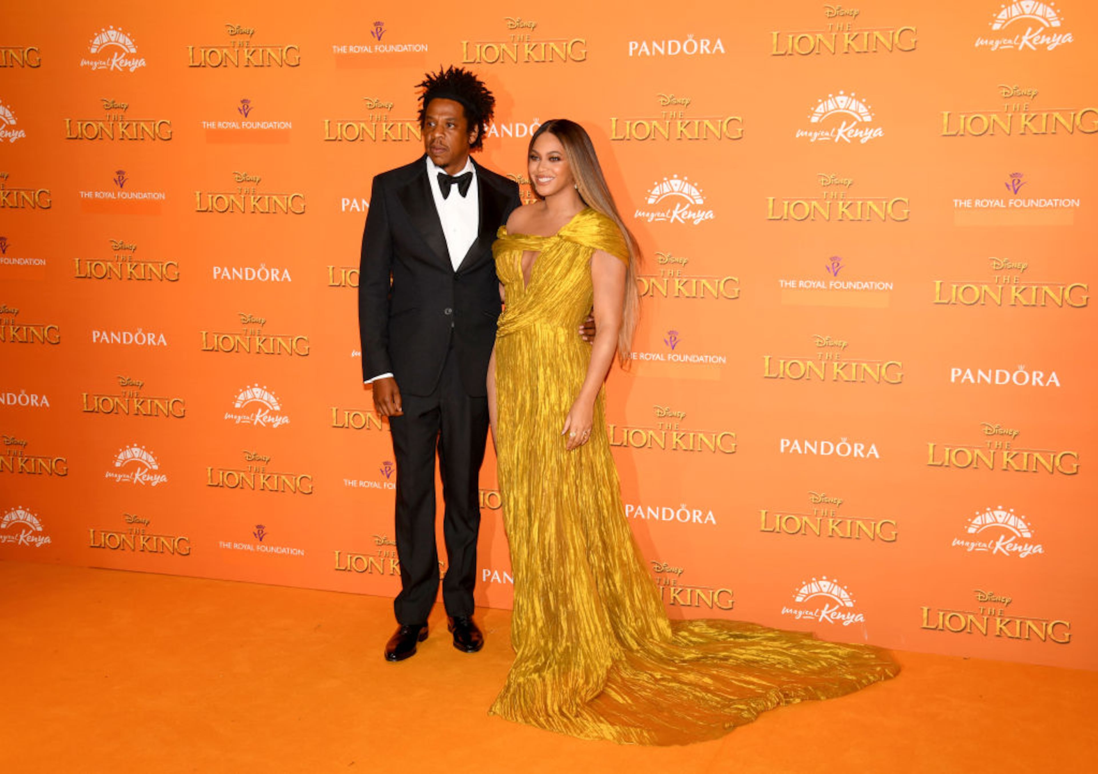 LONDON, ENGLAND - JULY 14: Beyonce Knowles-Carter and Jay-Z attend the European Premiere of Disney's "The Lion King" at Odeon Luxe Leicester Square on July 14, 2019 in London, England. (Photo by Gareth Cattermole/Getty Images for Disney)