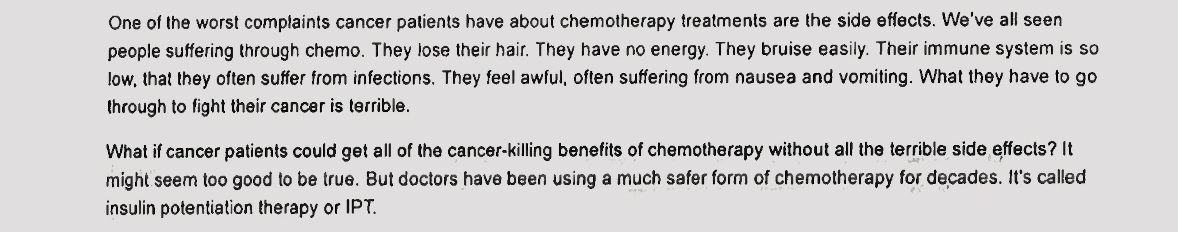 The website for Dr. Rhett Bergeron's clinic, Real Health Medical, once touted insulin potentiation therapy as "a much safer form of chemotherapy" that doctors had been using "for decades." This screenshot, taken from the Internet Archive Wayback Machine, is from 2023, when JP Garmon's wife began IPT treatment there. (Internet Archive Wayback Machine)