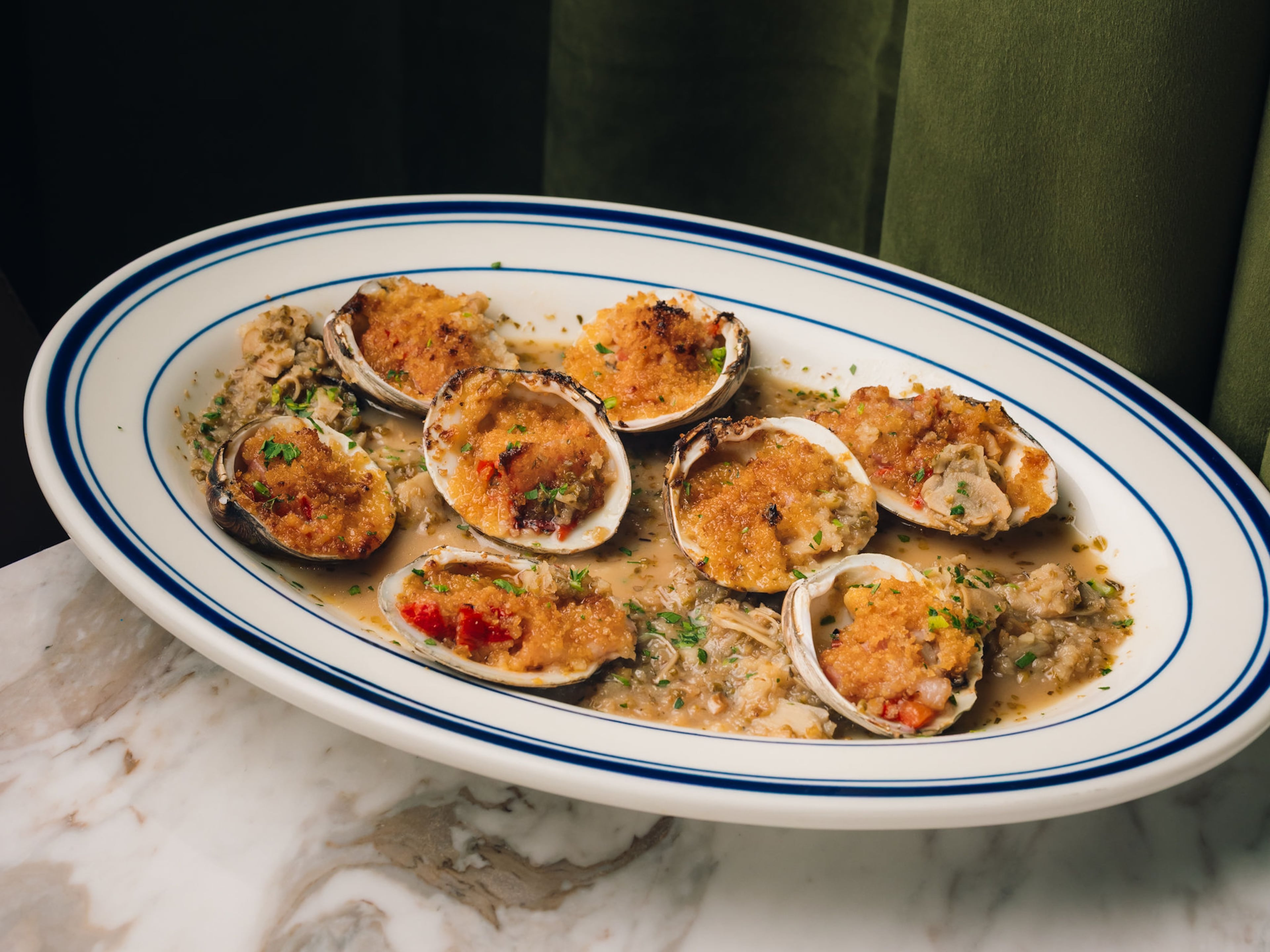 Clams casino at Rosso are an old-school classic. (Courtesy of Rosso)