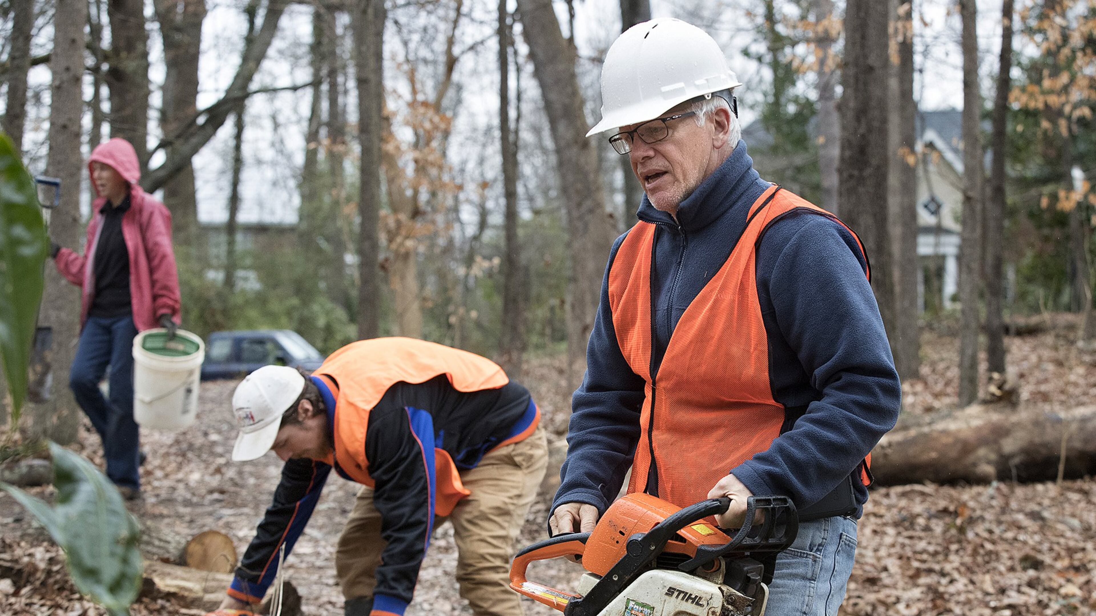 Walter Bland, whose company does contract work for the federal government in the Chattahoochee National Recreation Area and other federal sites that are on hold because of the shutdown, leads his crew while working in Deepdene Park on Thursday, Jan. 17, 2019, in Atlanta. Curtis Compton/ccompton@ajc.com