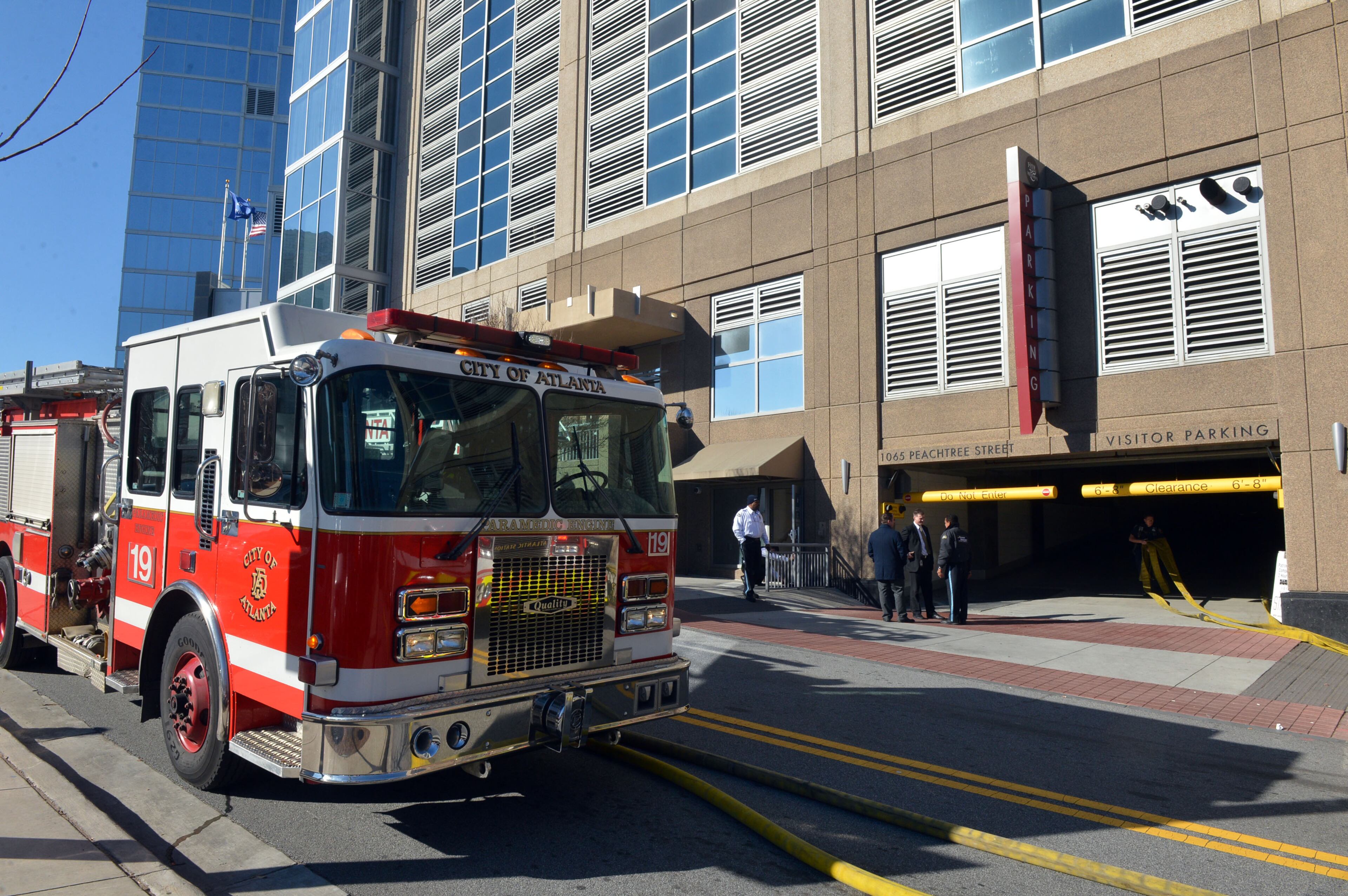 The Loews Atlanta Hotel on Peachtree Street was temporarily evacuated Thursday afternoon due to a fire in the hotel's garage.