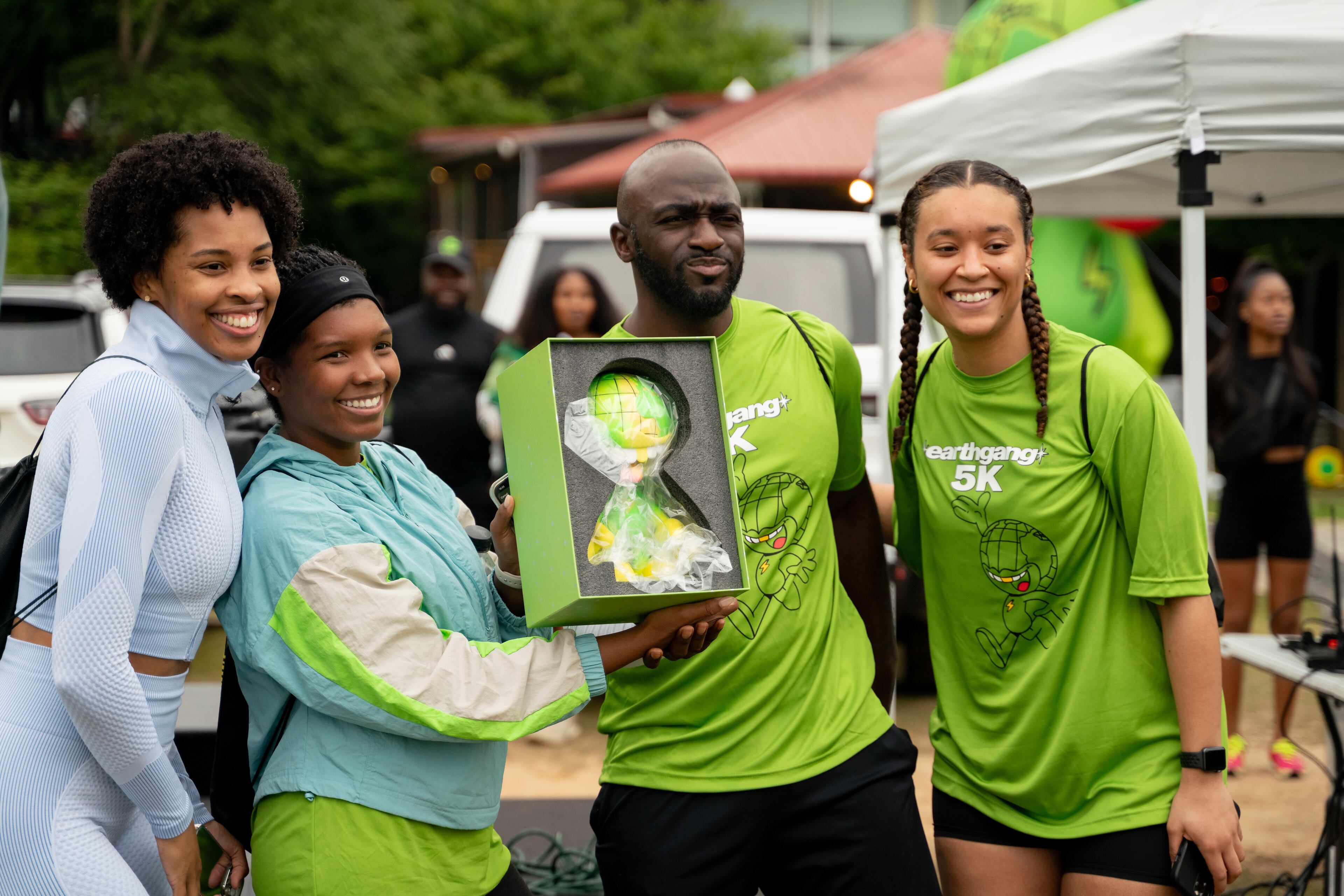 Runners gathered for the first annual Earthgang 5k run on Atlanta's Eastside Beltiline on Saturday, April 17, 2024. Atlanta rap duo Earthgang organized the free through their namesake non-profit foundation, which focuses on sustainability and environmental conservation. (Ben Hendren for The Atlanta Journal-Constitution)