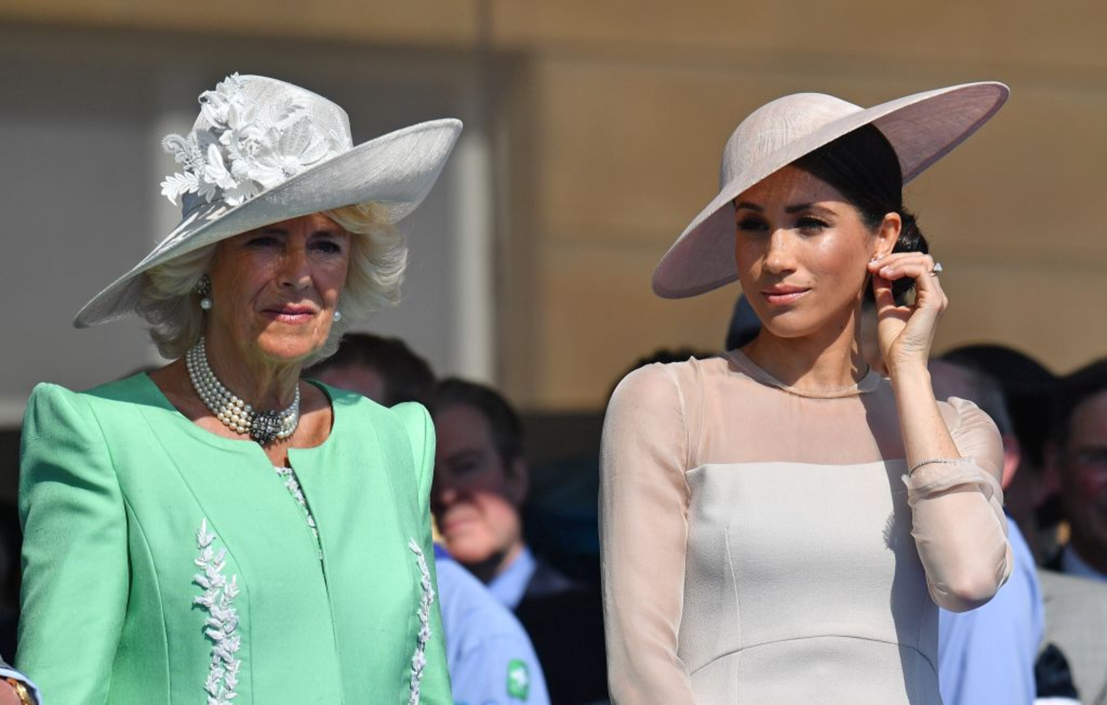 LONDON, ENGLAND - MAY 22: Camilla, Duchess of Cornwall and Meghan, Duchess of Sussex attend The Prince of Wales' 70th Birthday Patronage Celebration held at Buckingham Palace on May 22, 2018 in London, England. (Photo by Dominic Lipinski - Pool/Getty Images)