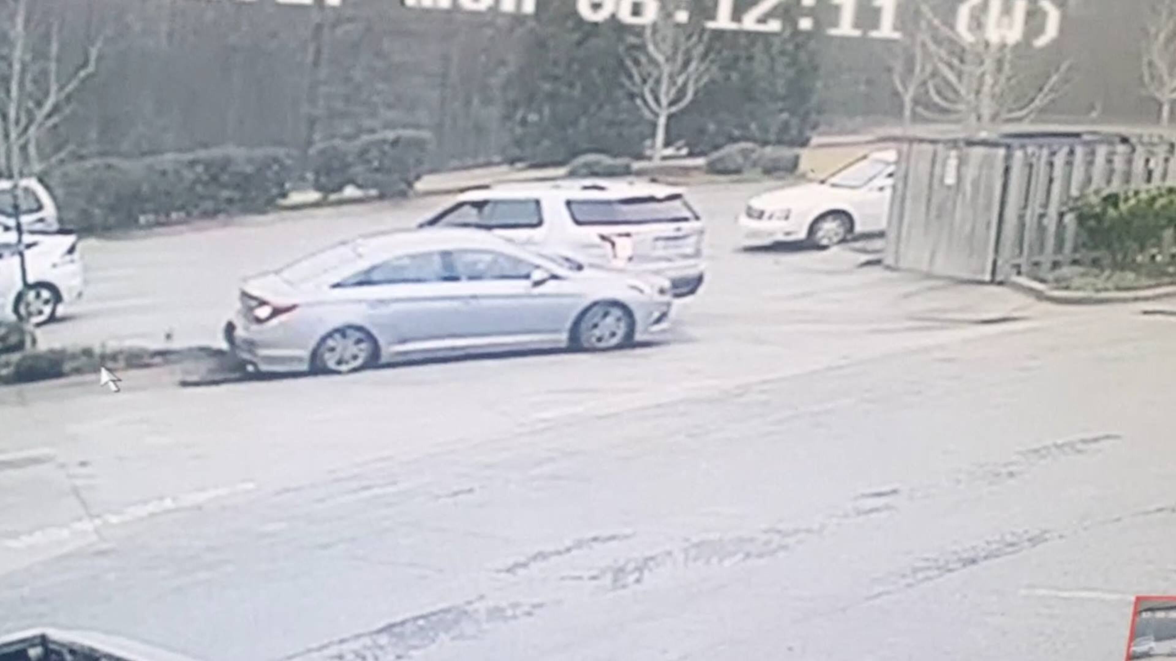 A silver Hyundai Sonata used by a Tyrone robbery suspect sustained damage to its front and back after being rammed by a witness’s SUV. Courtesy Tyrone Police Department