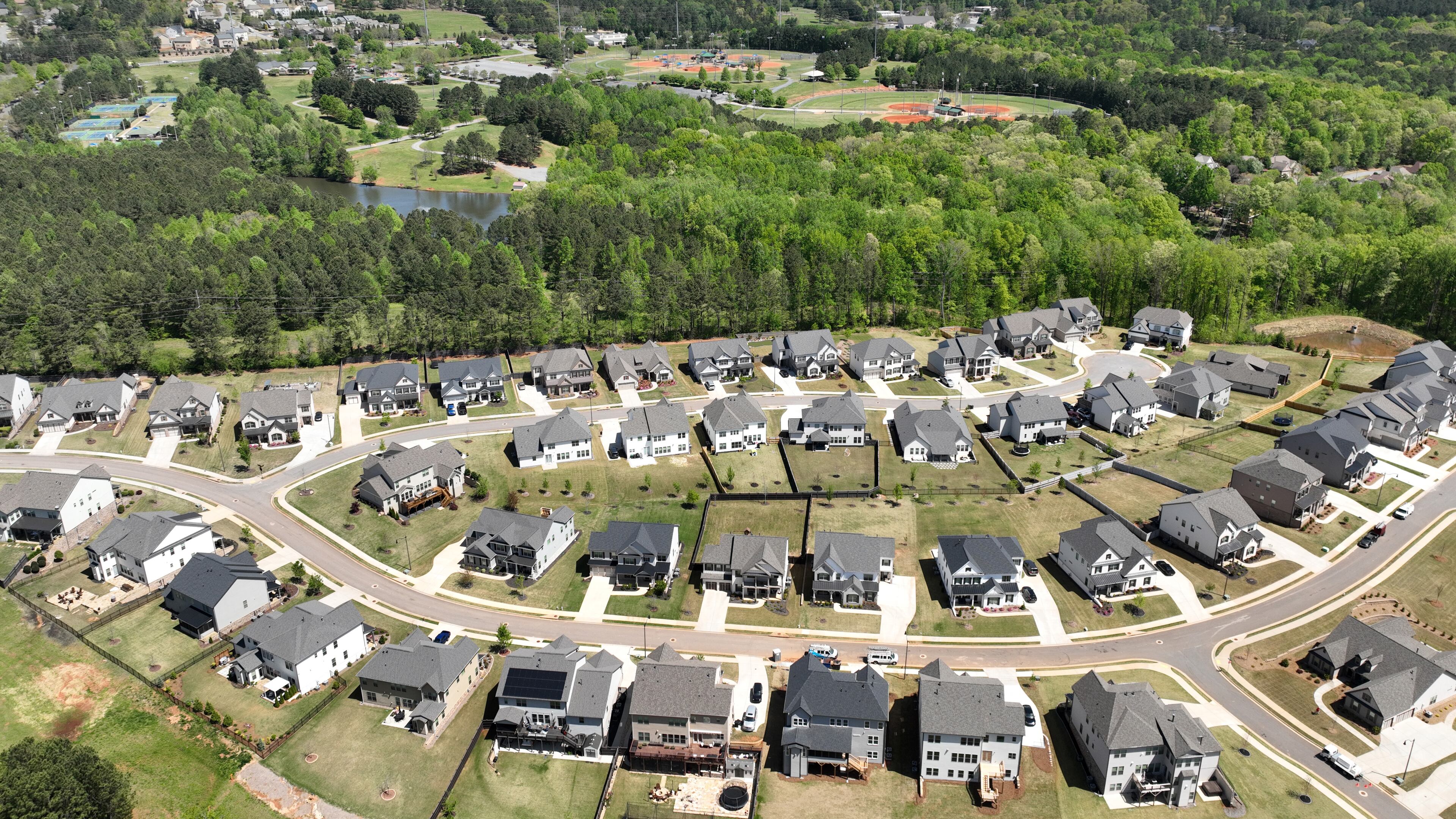 April 20, 2022 - Aerial photograph shows proposed area of the city of Lost Mountain in West Cobb on Wednesday, April 20, 2022. Residential area near Lost Mountain Park is shown in foreground. (Hyosub Shin / Hyosub.Shin@ajc.com)