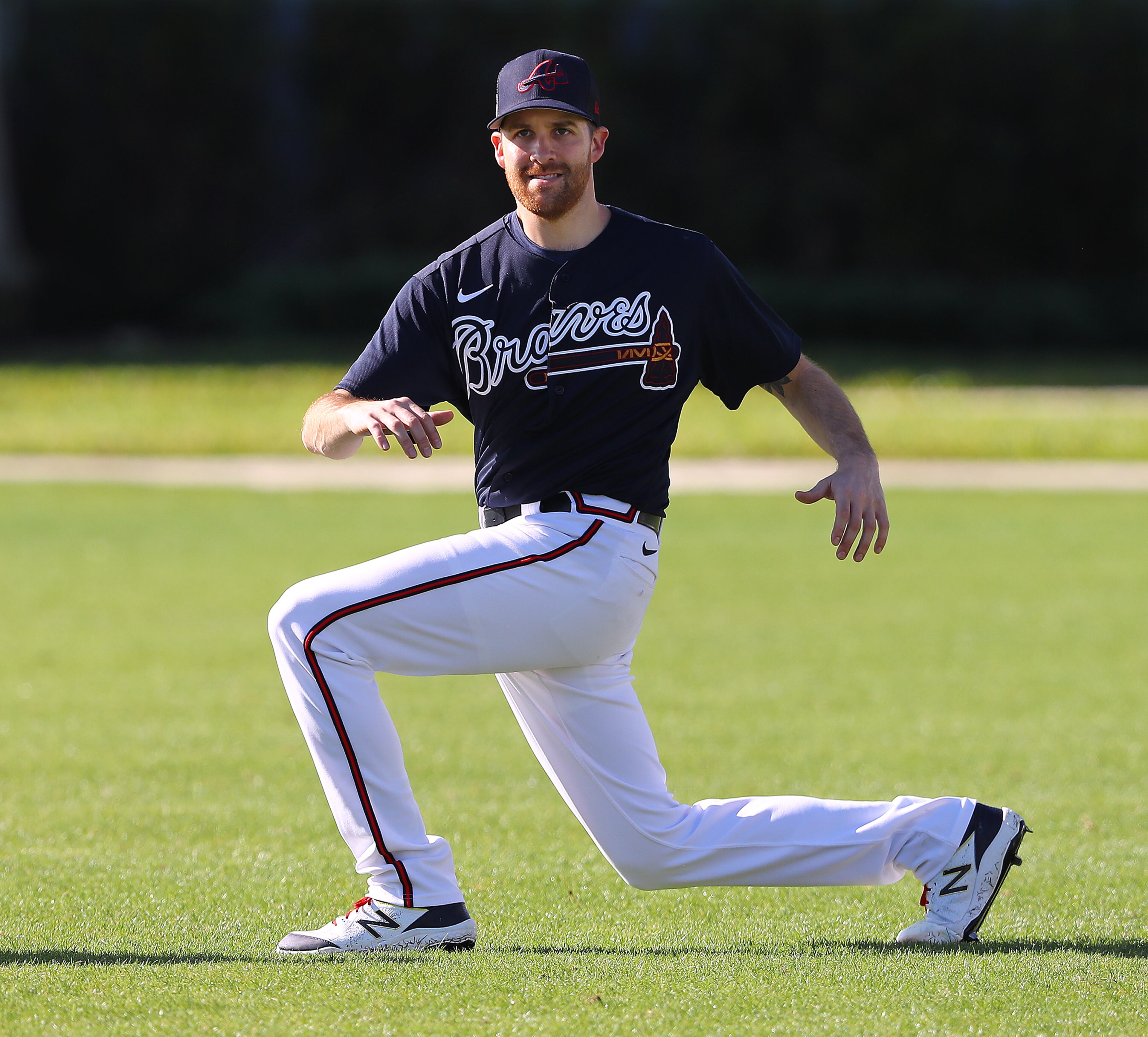 Braves newly signed pitcher Collin McHugh loosens up with his team for the first time during Spring Training on Thursday, March 17, 2022, in North Port. The Atlanta Braves announced Tuesday that they signed veteran right-handed reliever Collin McHugh to a two-year, $10 million contract. The deal contains a $6 million club option for 2024 with a $1 million buyout. “Curtis Compton / Curtis.Compton@ajc.com”