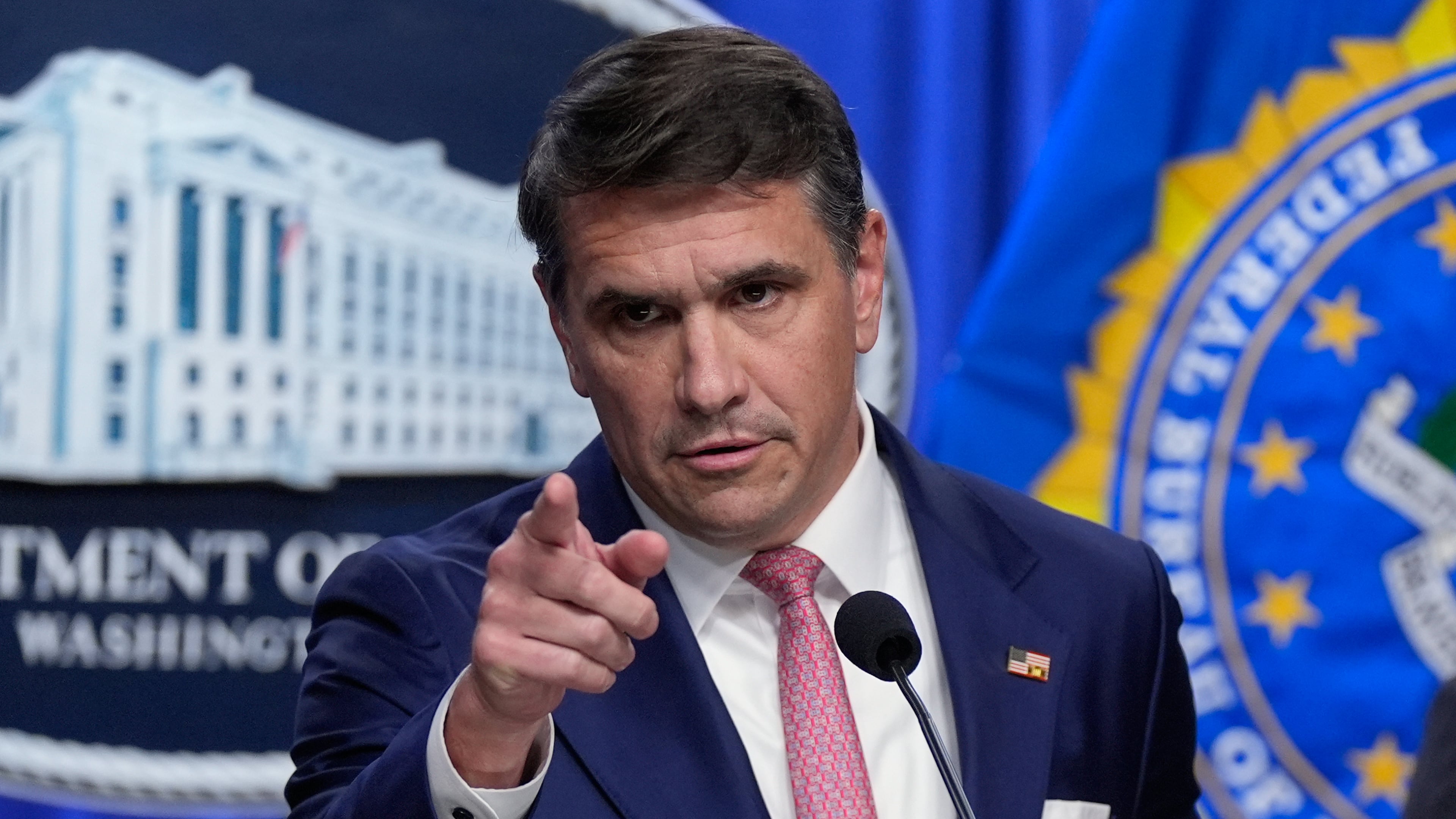 Acting Attorney General Todd Blanche speaks during a news conference at the Department of Justice, Wednesday, July 1, 2026 in Washington. (AP Photo/Manuel Balce Ceneta)