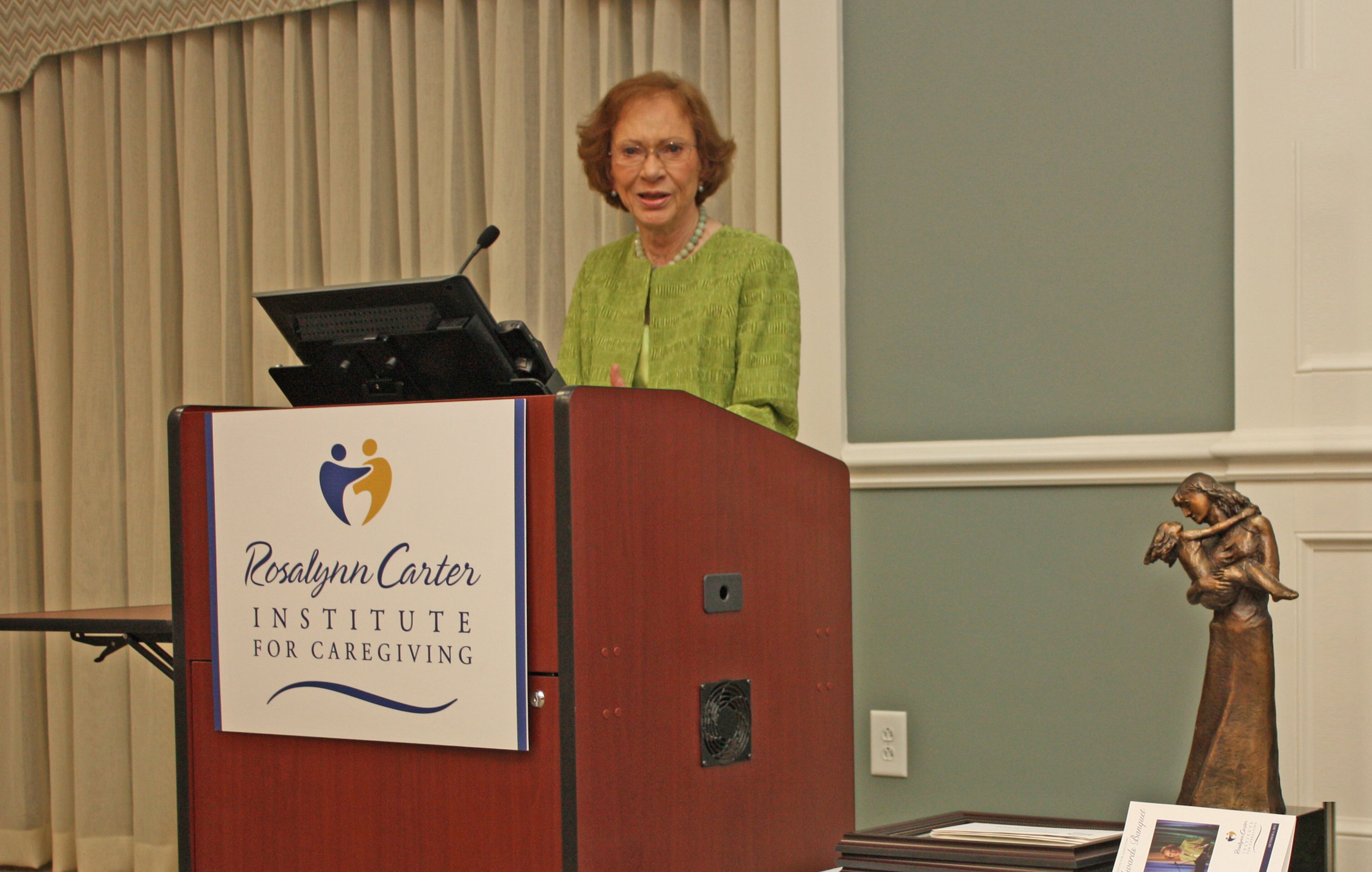 Rosalynn Carter speaks at The Rosalynn Carter Institute for Caregiving at Georgia Southwestern State University in Americus in 2011. The institute was established in the former first lady’s honor to provide support and resources for the many unsung heroines and heroes who are family and professional caregivers. (Rosalynn Carter Institute for Caregiving)