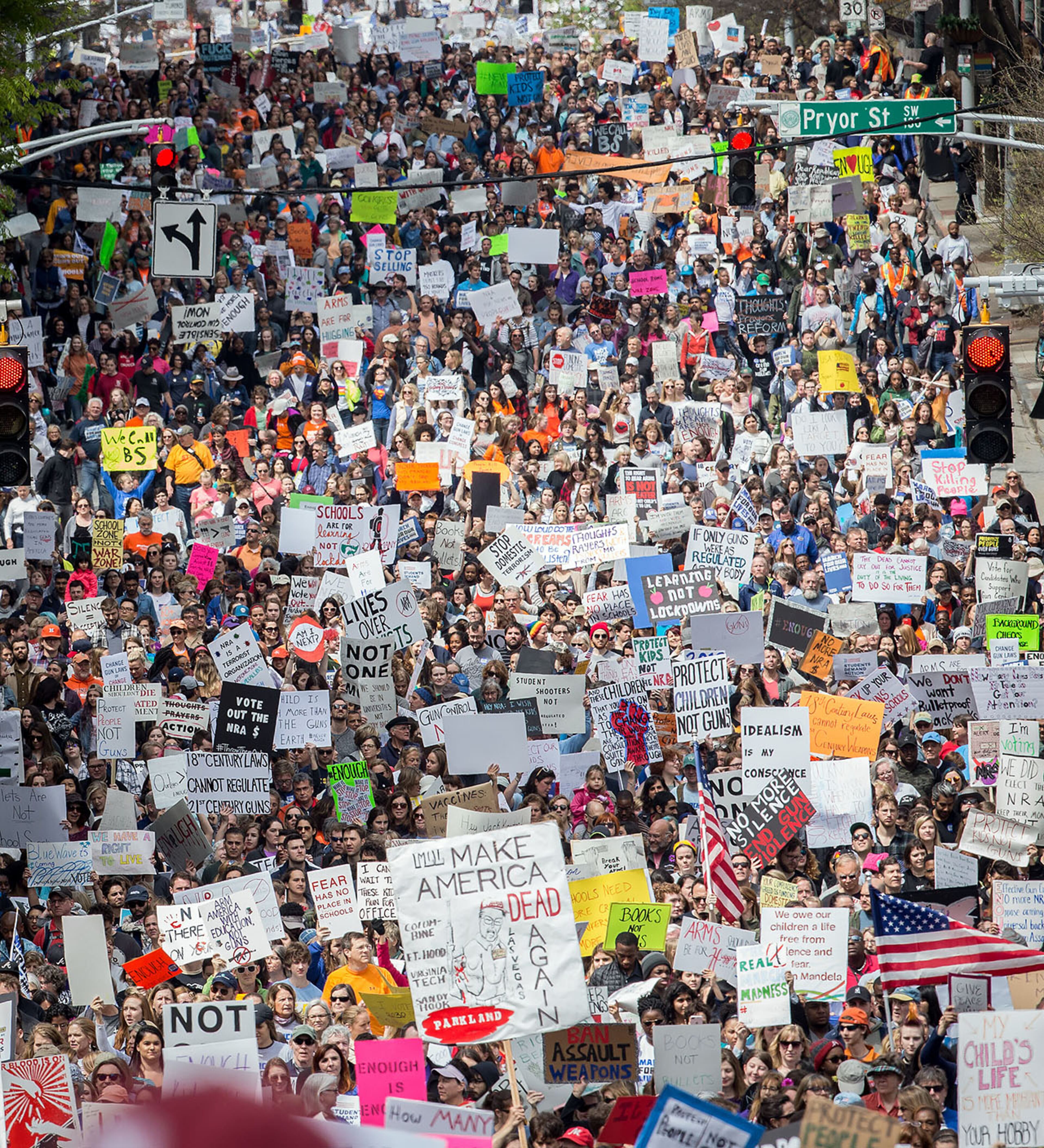 A large crowd fills the streets during the March For Our Life Atlanta rally Saturday, March 24, 2018. The Atlanta police estimated the crowd at near 30,000 people. STEVE SCHAEFER / SPECIAL TO THE AJC