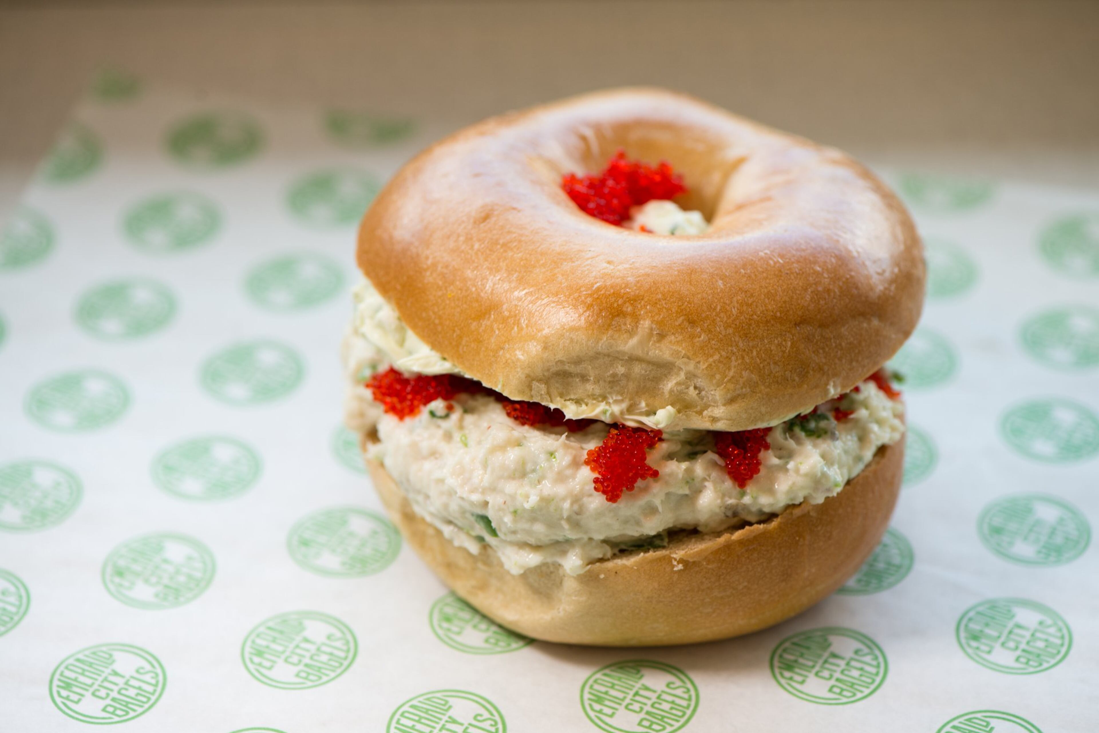 Whitefish Salad Sandwich on a Plain Bagel. Photo credit- Mia Yakel.