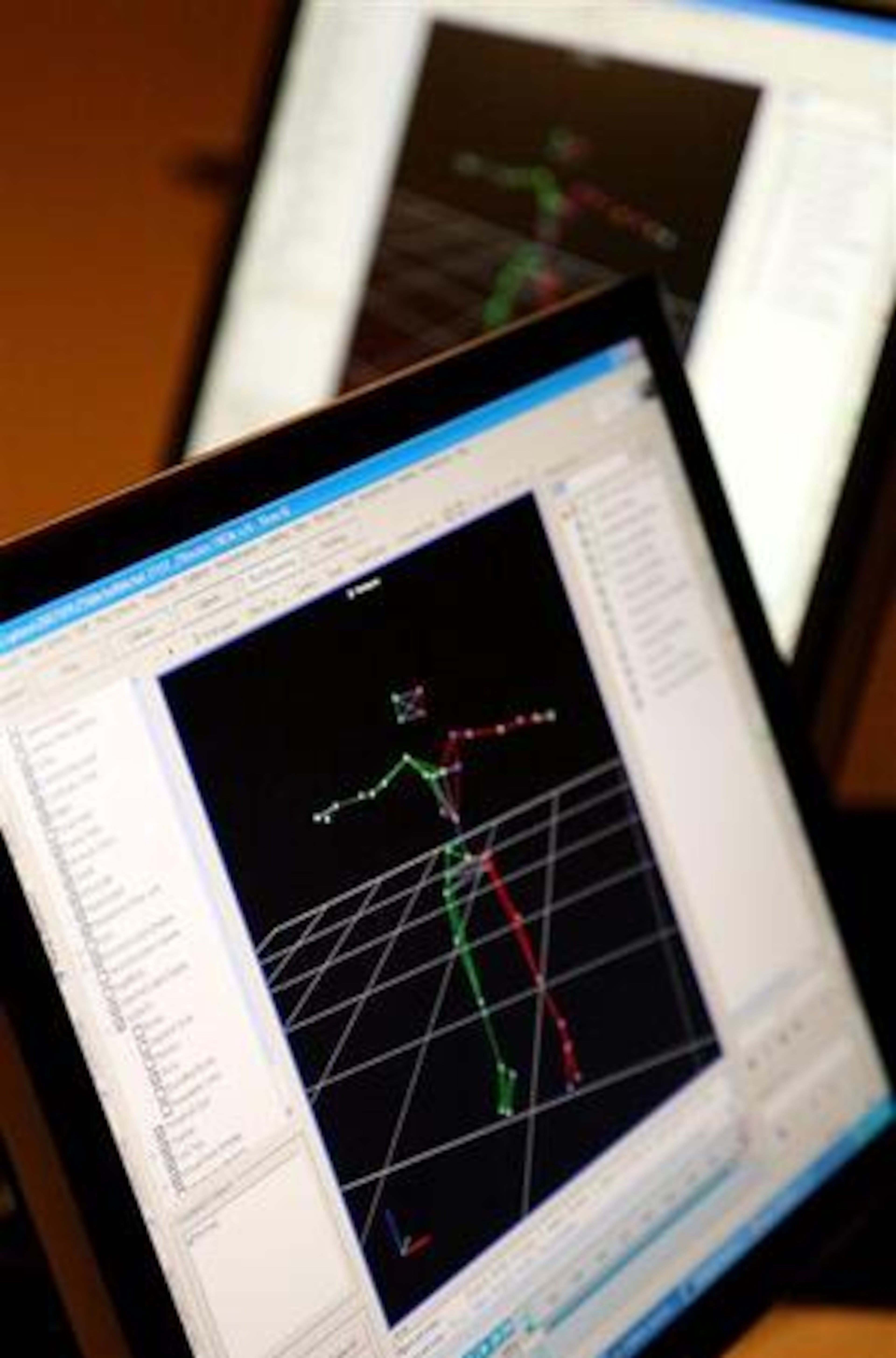 The "markers" on Michal Adam suit show up on the computer as a three dimensional image during a motion capture session at Hi-Rez Studios in Alpharetta.