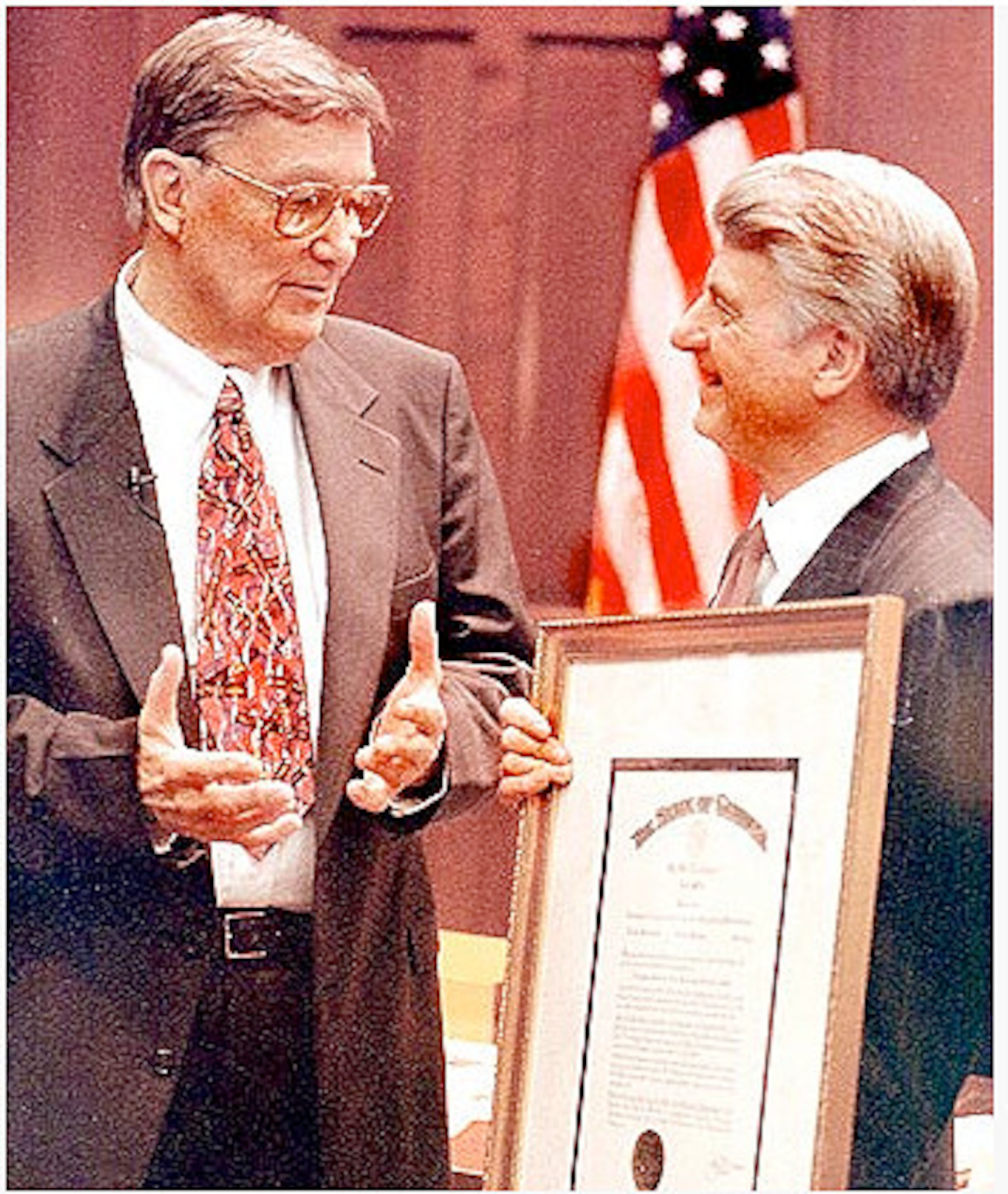 Munson receiving a proclamation from then-Gov. Zell Miller on Larry Munson Day in 1997. "The great thing about Larry is that you never had to wonder where he stood or who he was pulling for," said Auburn radio announcer Rod Bramblett, who grew up listening to Munson. "The passion Larry has for Georgia you just can't fake. It's real and the Georgia people know it's real."