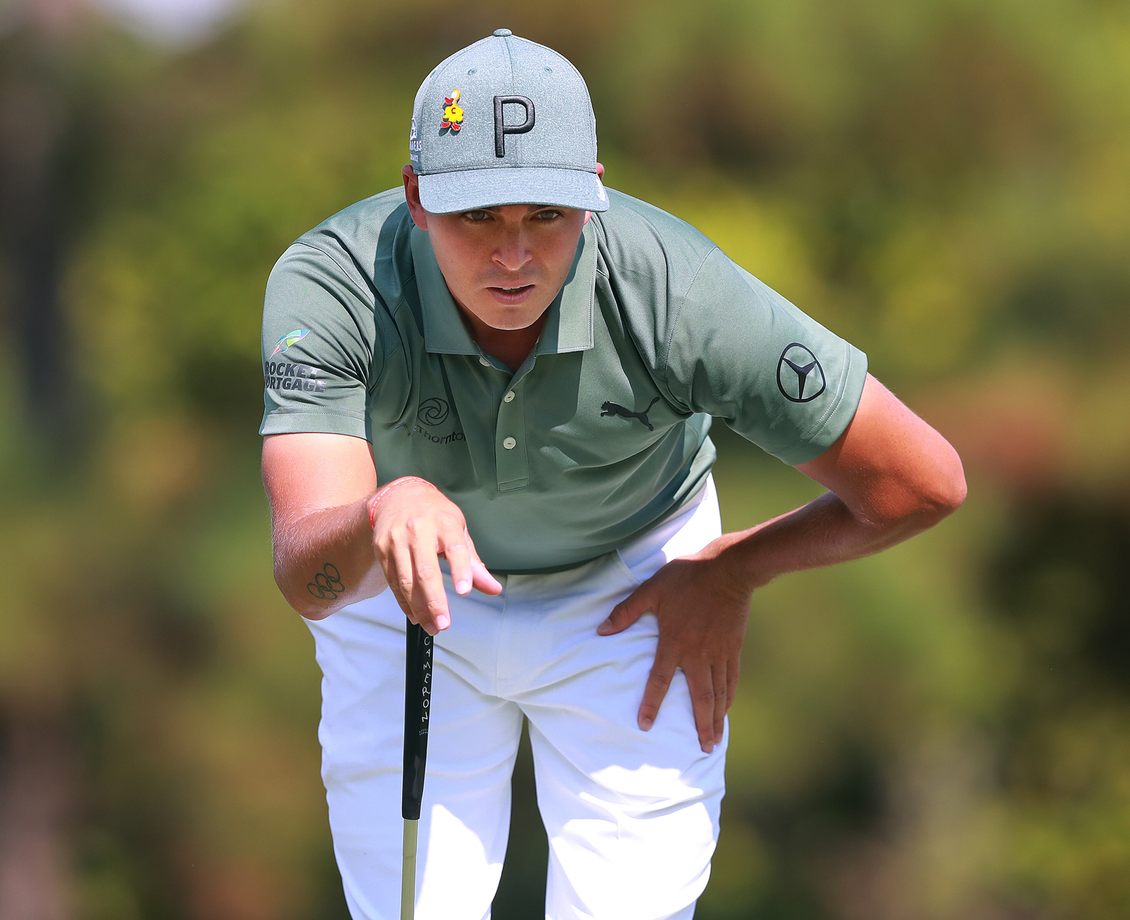 September 20, 2018 Atlanta: Rickie Fowler looks over a birdie attempt on the 17th green during the first round of the Tour Championship at East Lake Golf Club on Thursday, Sept 20, 2018, in Atlanta. Curtis Compton/ccompton@ajc.com