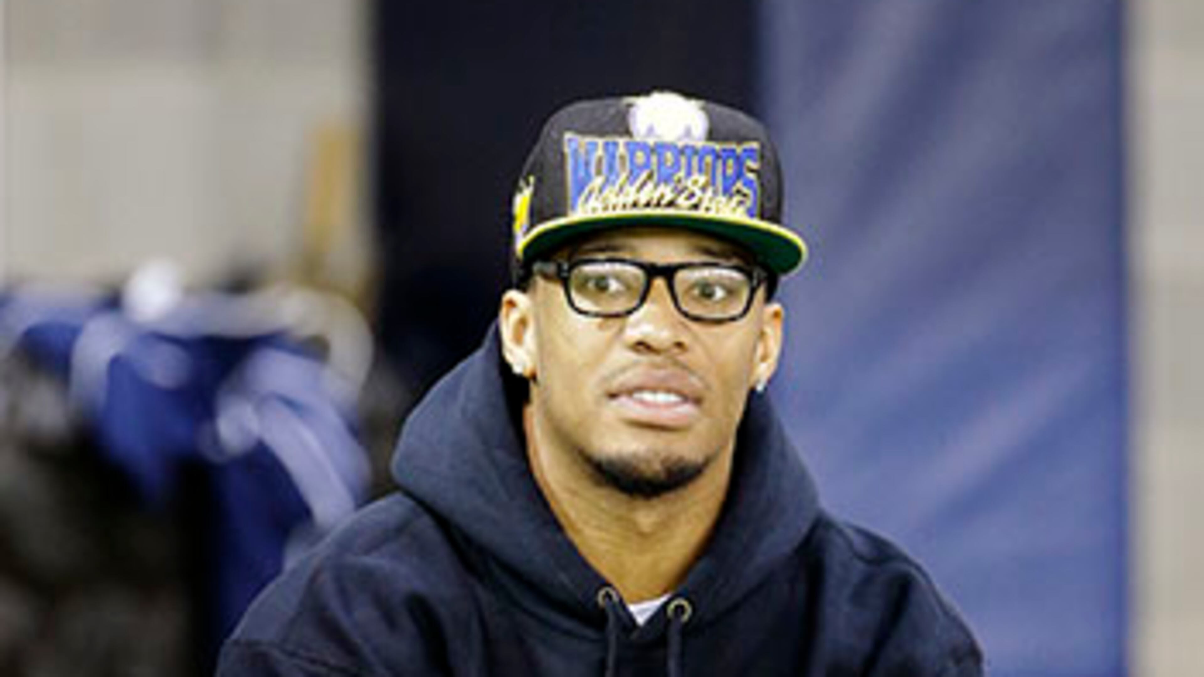 DeAndre Smelter sits on the sidelines while recovering from an injury during NFL Pro Day at Georgia Tech Friday, March 13, 2015, in Atlanta. (AP Photo/David Goldman) DeAndre Smelter sits on the sidelines while recovering from an injury. (AP)