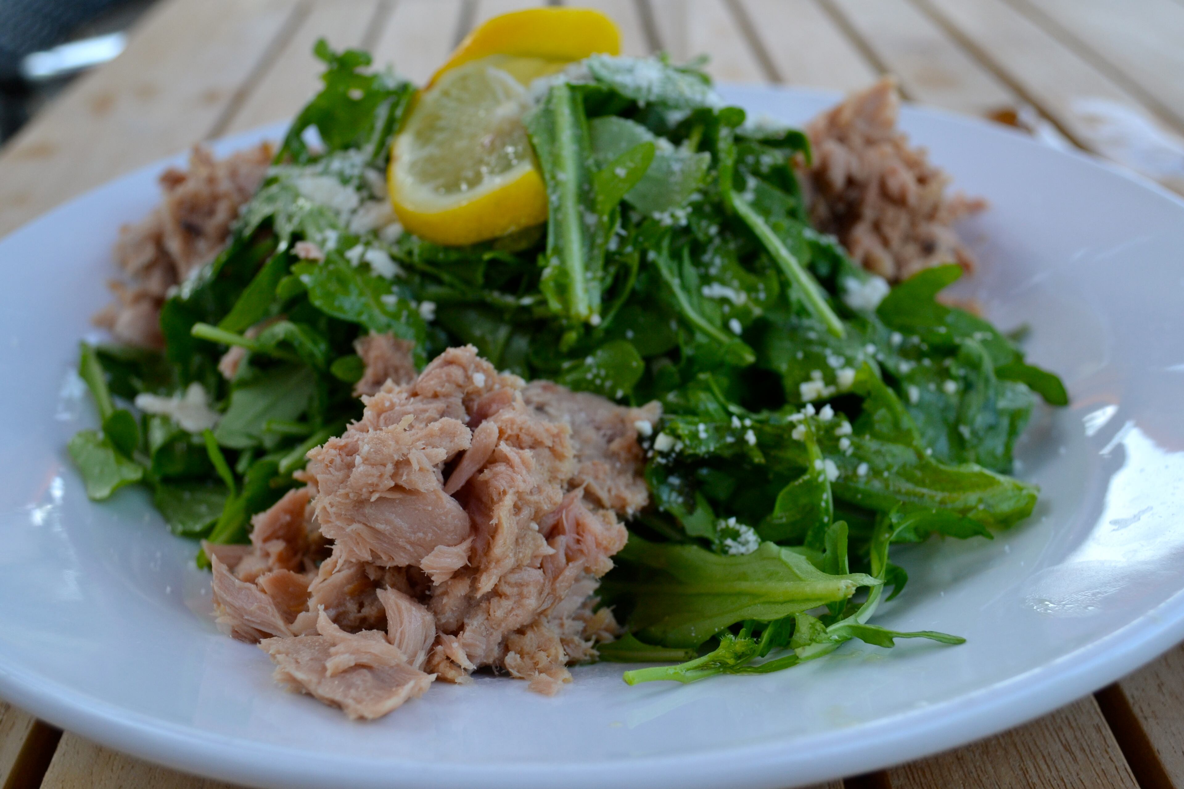 Salads include this tangle of arugula splashed with lemon and olive oil and accompanied by the "fancy" tuna. I’d also recommend the Parma, a salad-pizza combo of sorts. The arugula salad comes on top of a pie loaded with creamy fior di latte and long slices of salty prosciutto di Parma. There you have the best of both worlds. (Photos by Jenny Turknett)