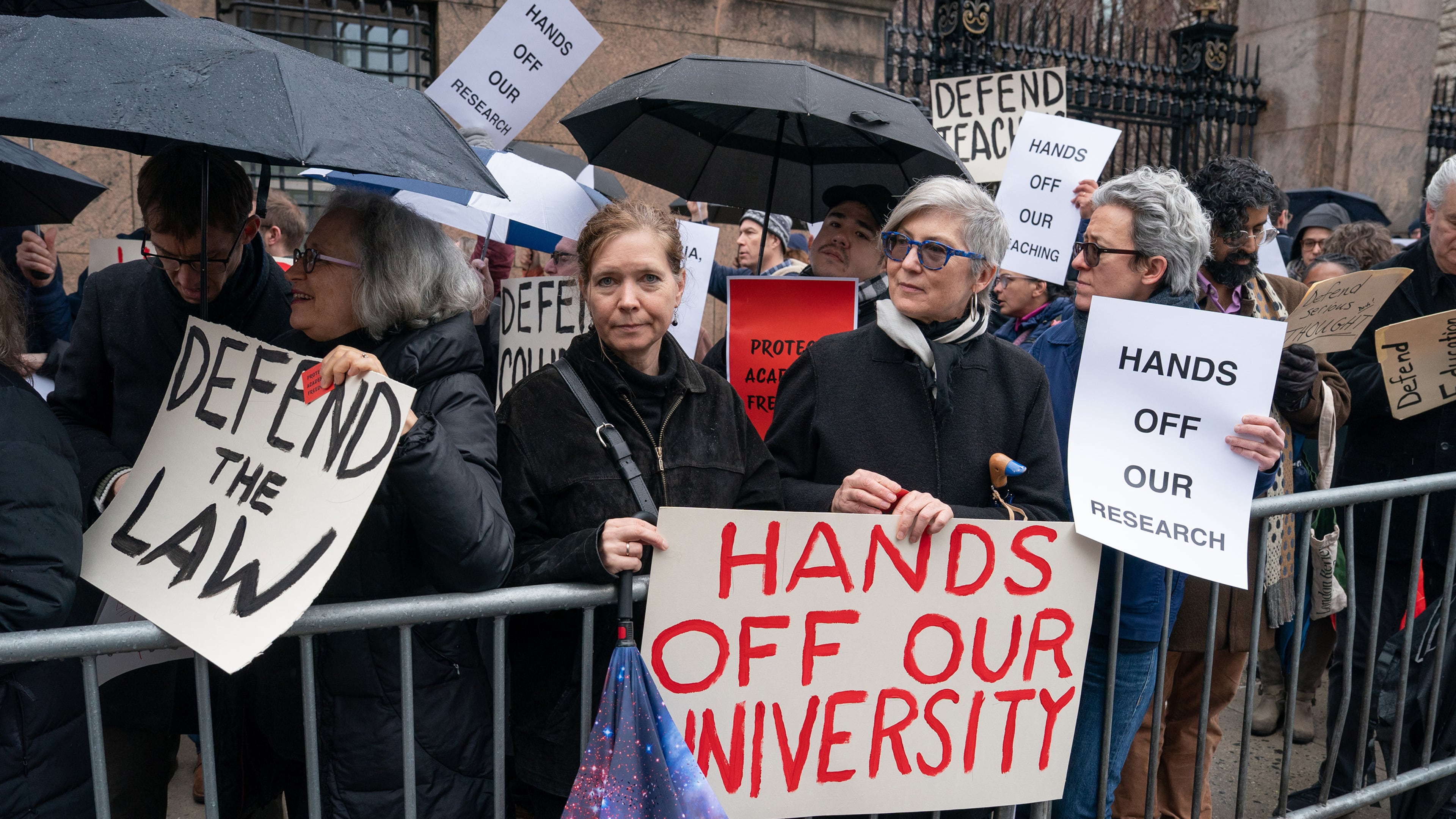Columbia University students and faculty gather at Amsterdam Avenue and West 116th Street to protest the university’s concessions to President Donald Trump in New York City on Monday, March 24, 2025. (Barry Williams/New York Daily News/TNS)