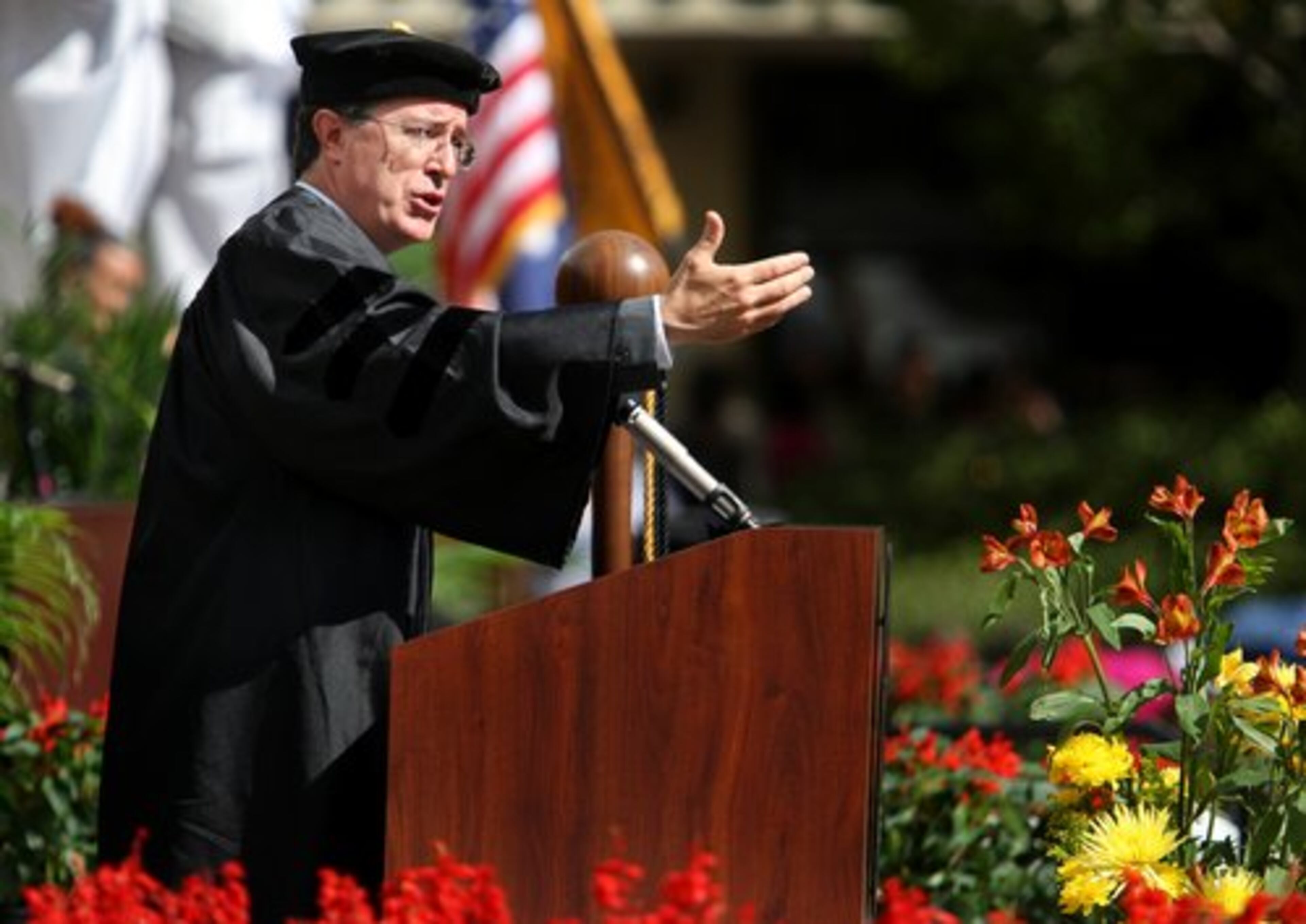 Stephen Colbert, host of "The Colbert Report," delivers the commencement address to students graduating from the Medical University of South Carolina in Charleston. Colbert's father, James, was the first vice president for academic affairs at MUSC and served until 1974.