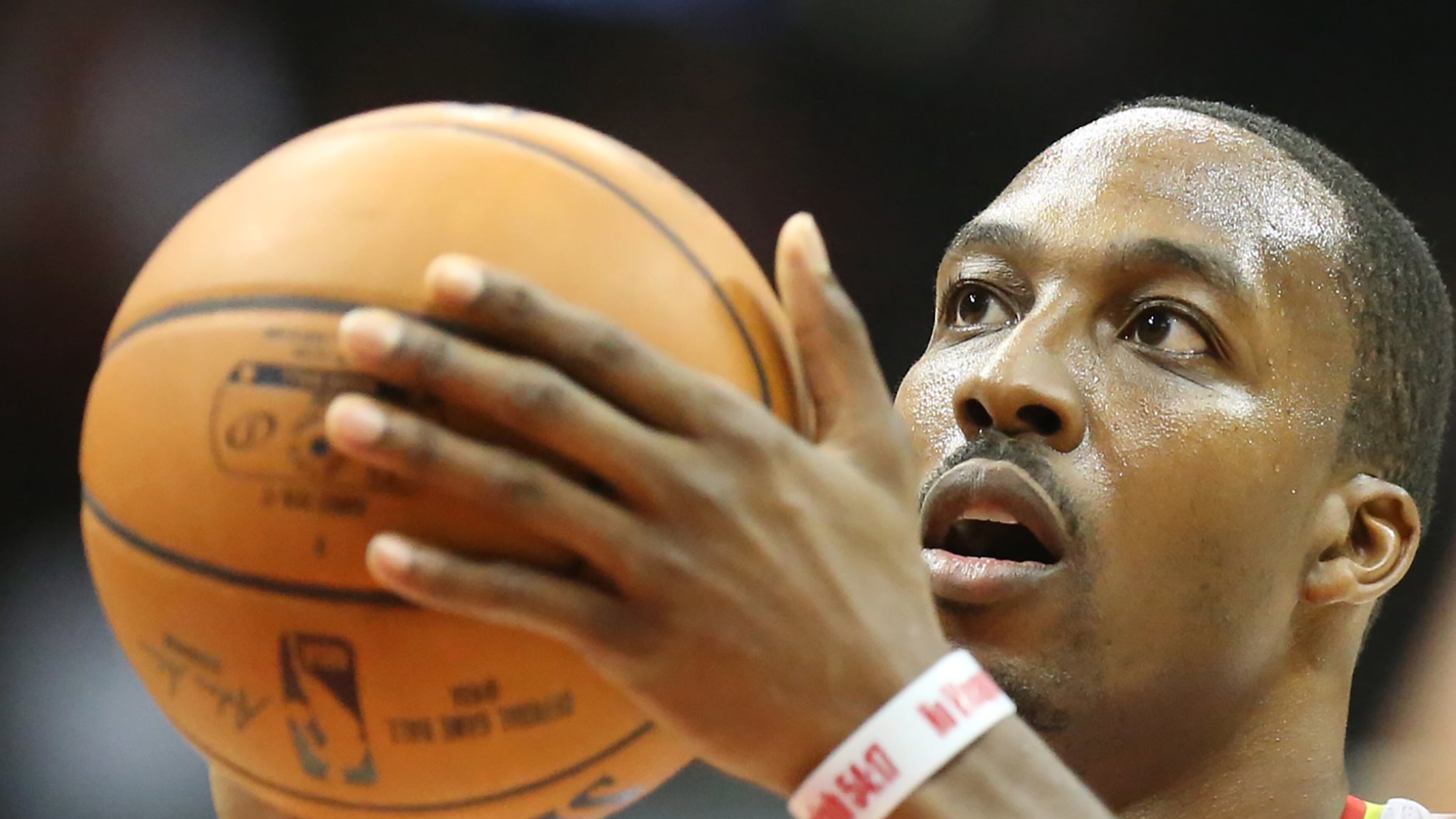 Hawks’ Dwight Howard makes a free throw against the Wizards in the home opener of their NBA basketball game at Philips Arena on Thursday, Oct. 27, 2016, in Atlanta. Curtis Compton /ccompton@ajc.com