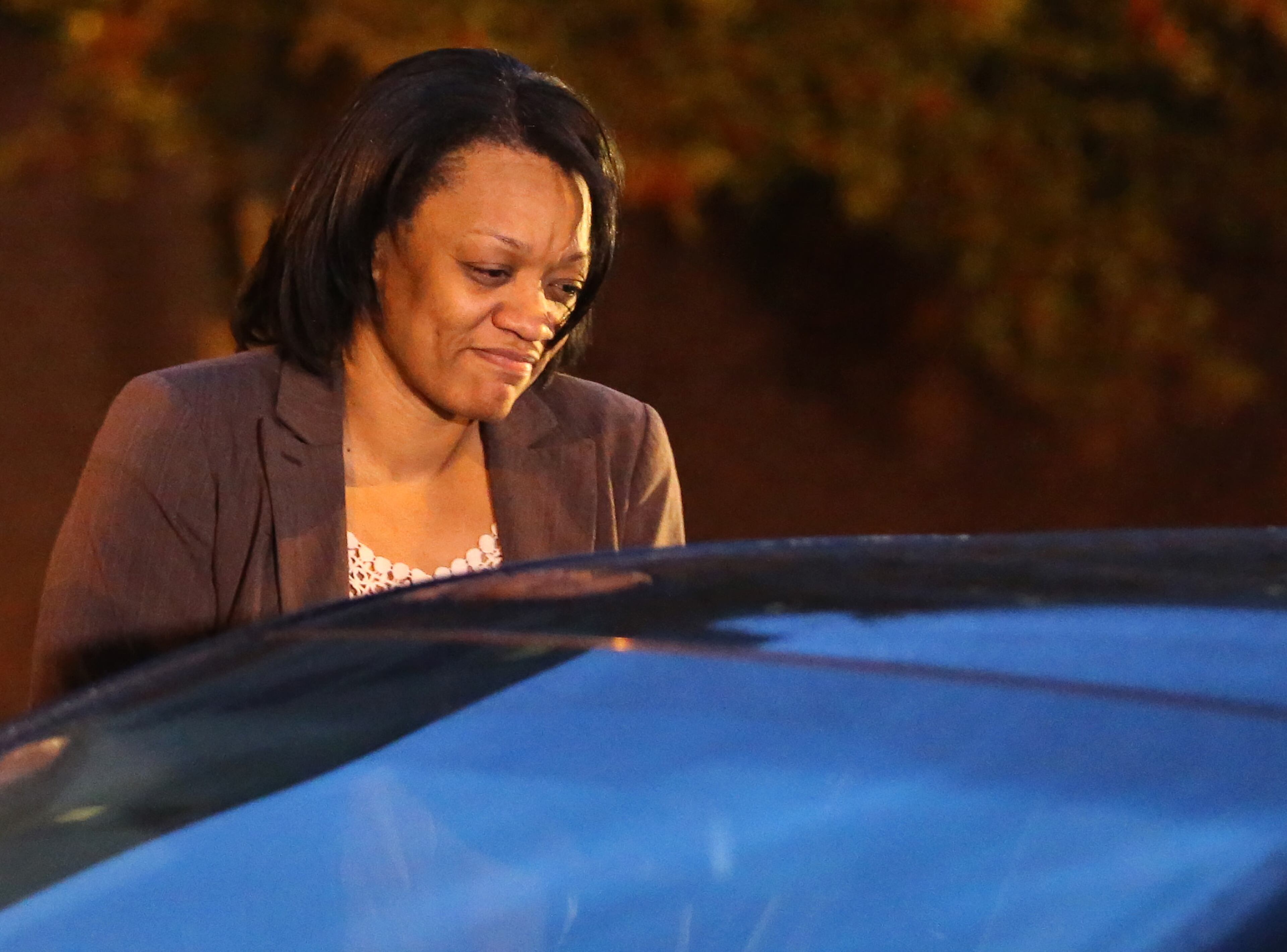 Former Atlanta Public Schools principal Dana Evans leaves the Fulton County Jail on Tuesday night April 14, 2015. Ben Gray / bgray@ajc.com
