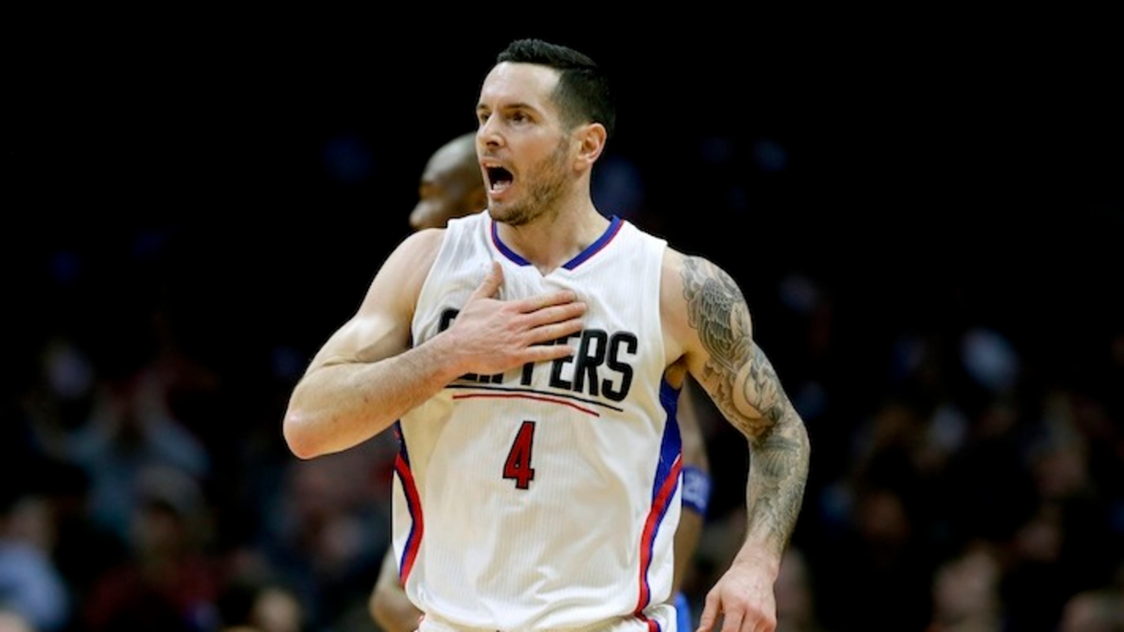 The Los Angeles Clippers' JJ Redick makes a celebratory gesture after hitting a 3-pointer late in the game against the Orlando Magic at Staples Center in Los Angeles on January 11, 2017. (Robert Gauthier/Los Angeles Times/TNS)