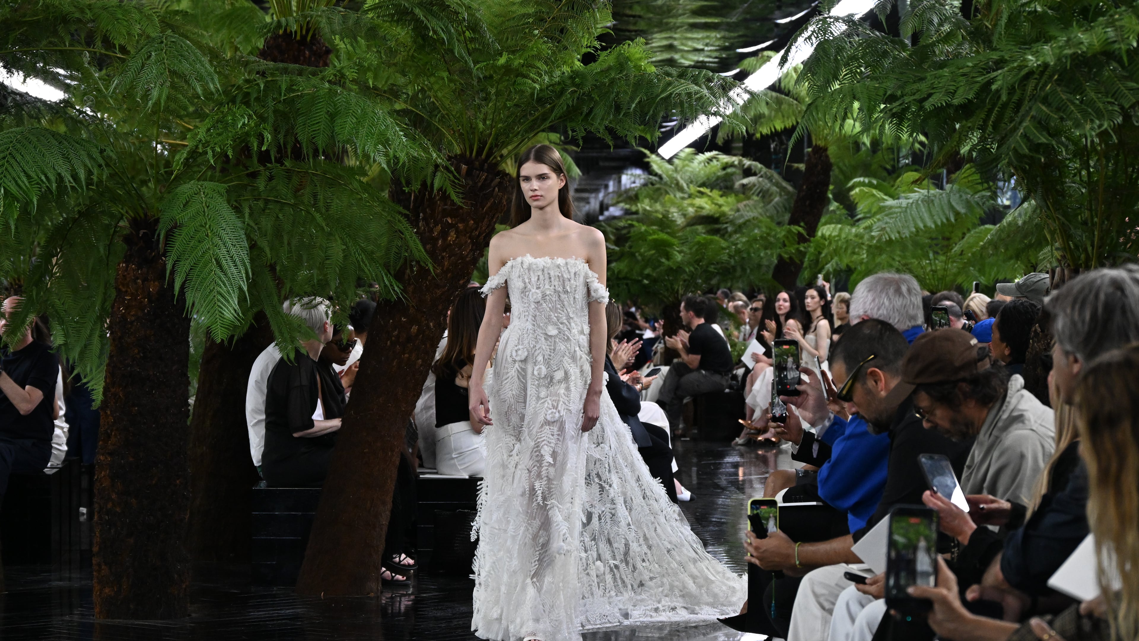A model wears a creation as part of the Christian Dior Haute Couture Fall/Winter 2026-2027 Women's collection presented in Paris, Monday, July 6, 2026. (AP Photo/Emma Da Silva)
