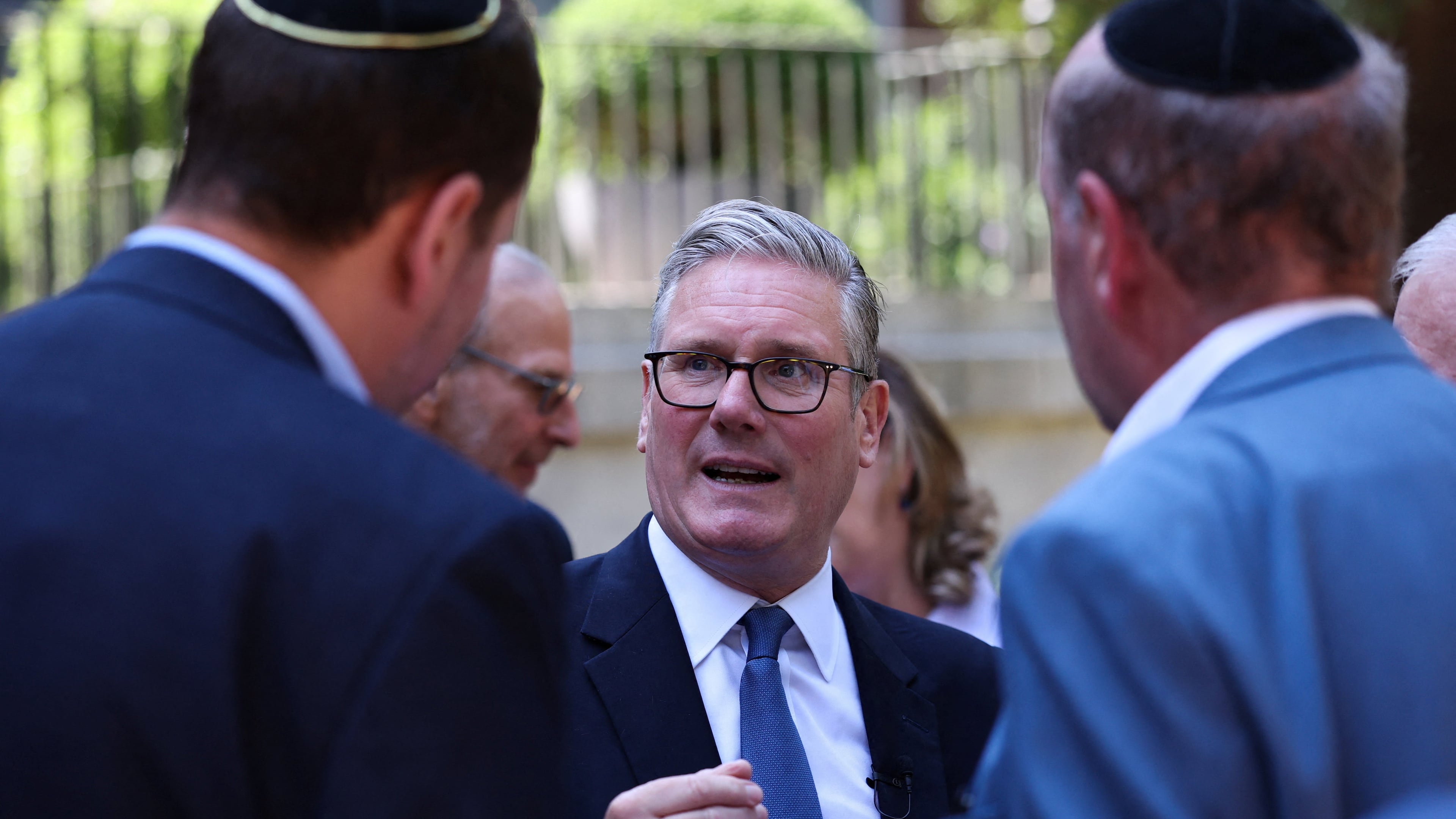 Britain's Prime Minister Keir Starmer, center, hosts a reception with the Jewish community, to discuss efforts to tackle antisemitism, at Downing Street in London, England, Monday, July 13, 2026. (Suzanne Plunkett/Pool Photo via AP)