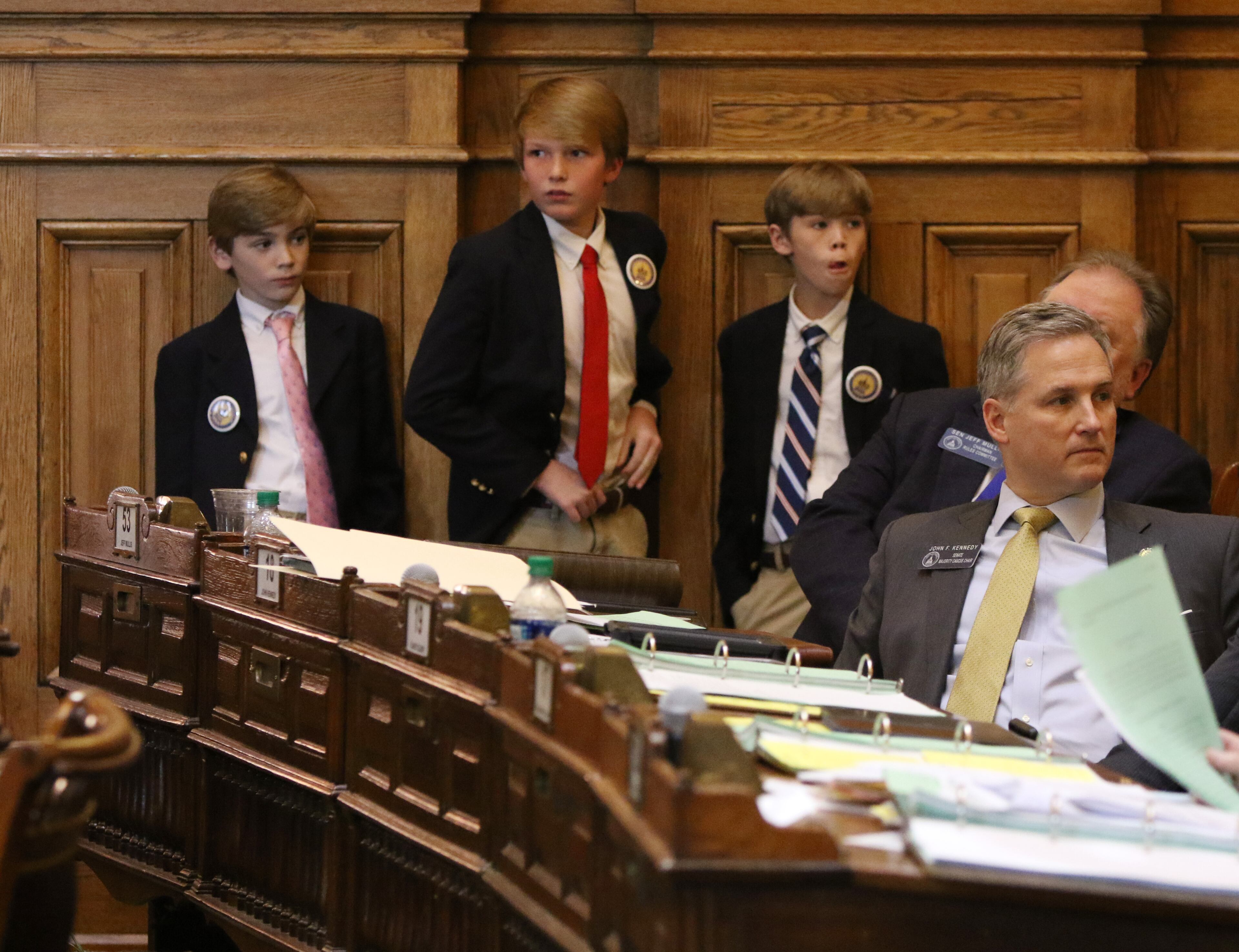 3/7/19 - Atlanta - Pages stand to the side of the wall in the senate at the Georgia State Capitol in Atlanta, Georgia on Thursday, March 7, 2019. EMILY HANEY / emily.haney@ajc.com