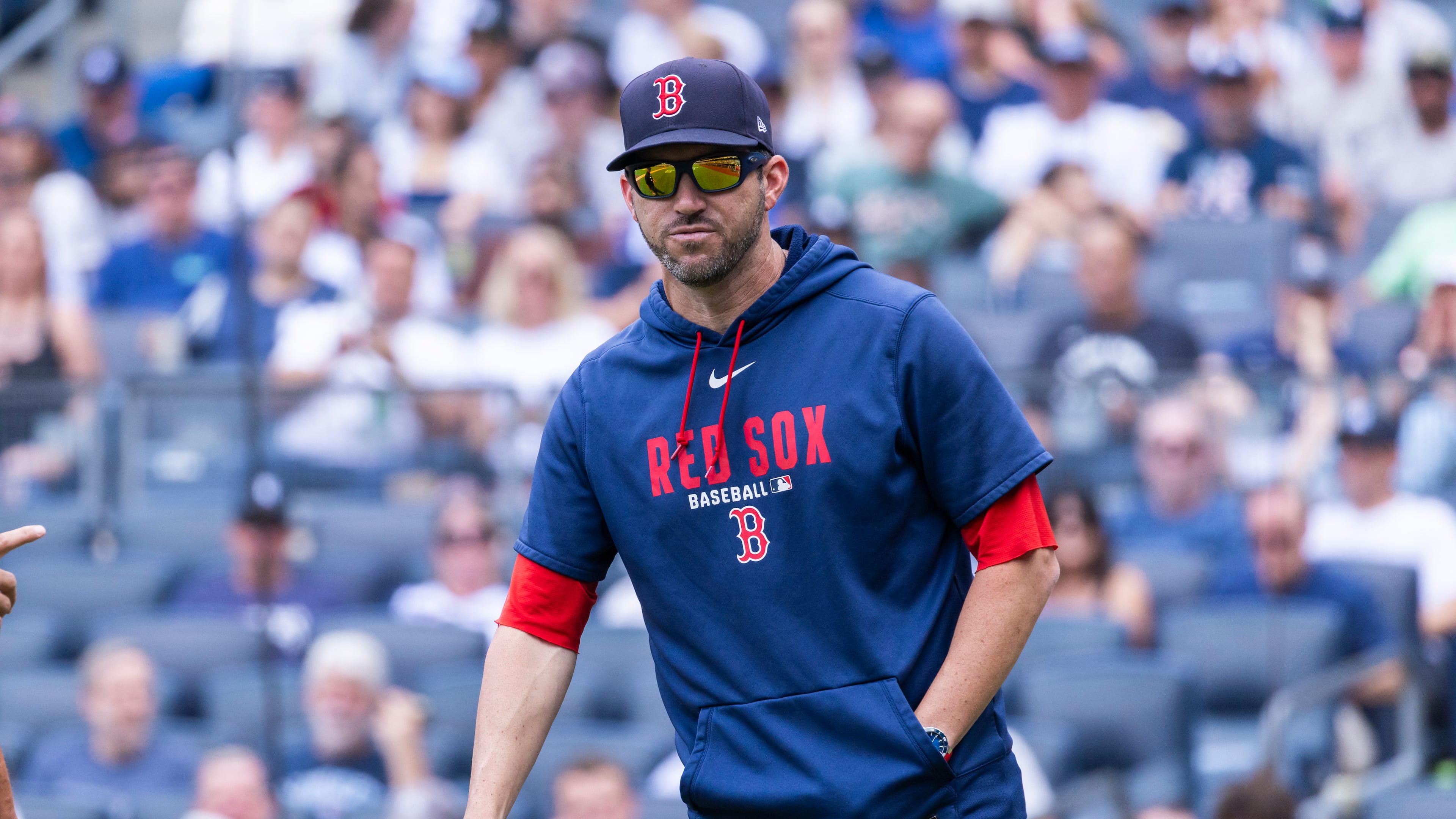 Boston Red Sox manager Chad Tracy looks on in the first inning during a baseball game against the Boston Red Sox, Sunday, Aug. 30, 2026, in New York. (AP Photo/Corey Sipkin)