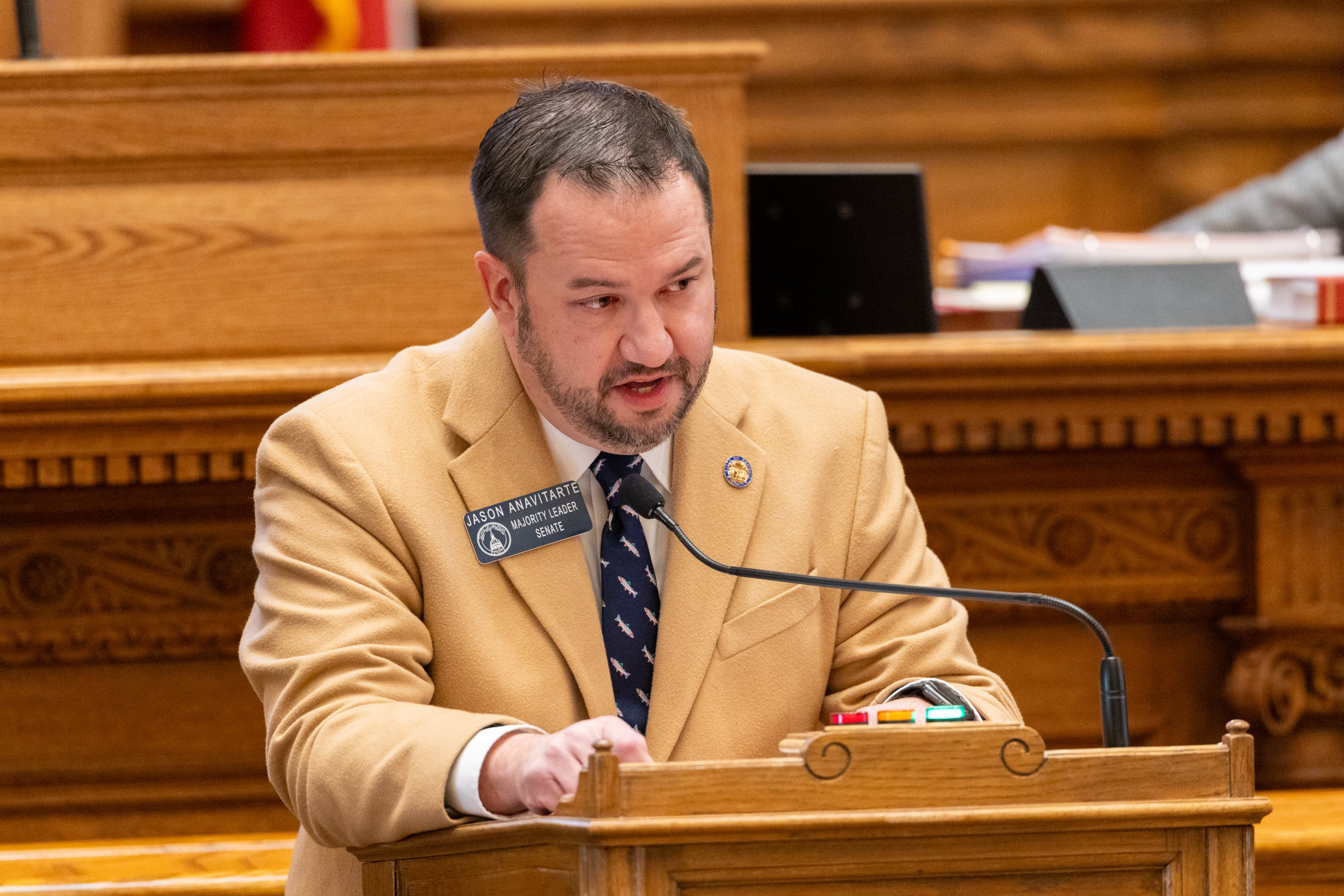 State Sen. Jason Anavitarte, R-Dallas, speaks about Immigration and Customs Enforcement and the death of Alex Pretti during the legislative session at the Capitol in Atlanta on Tuesday, Jan. 27, 2026. (Arvin Temkar/AJC)