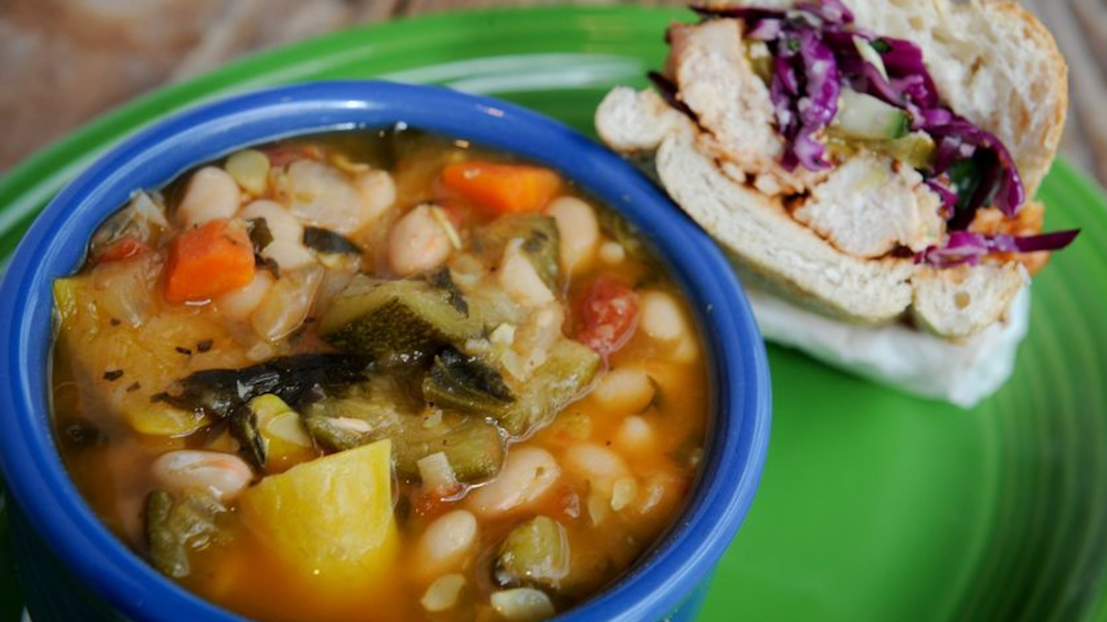 BBQ grilled chicken sandwich with Tuscan white bean soup at Souper Jenny . BECKY STEIN / SPECIAL