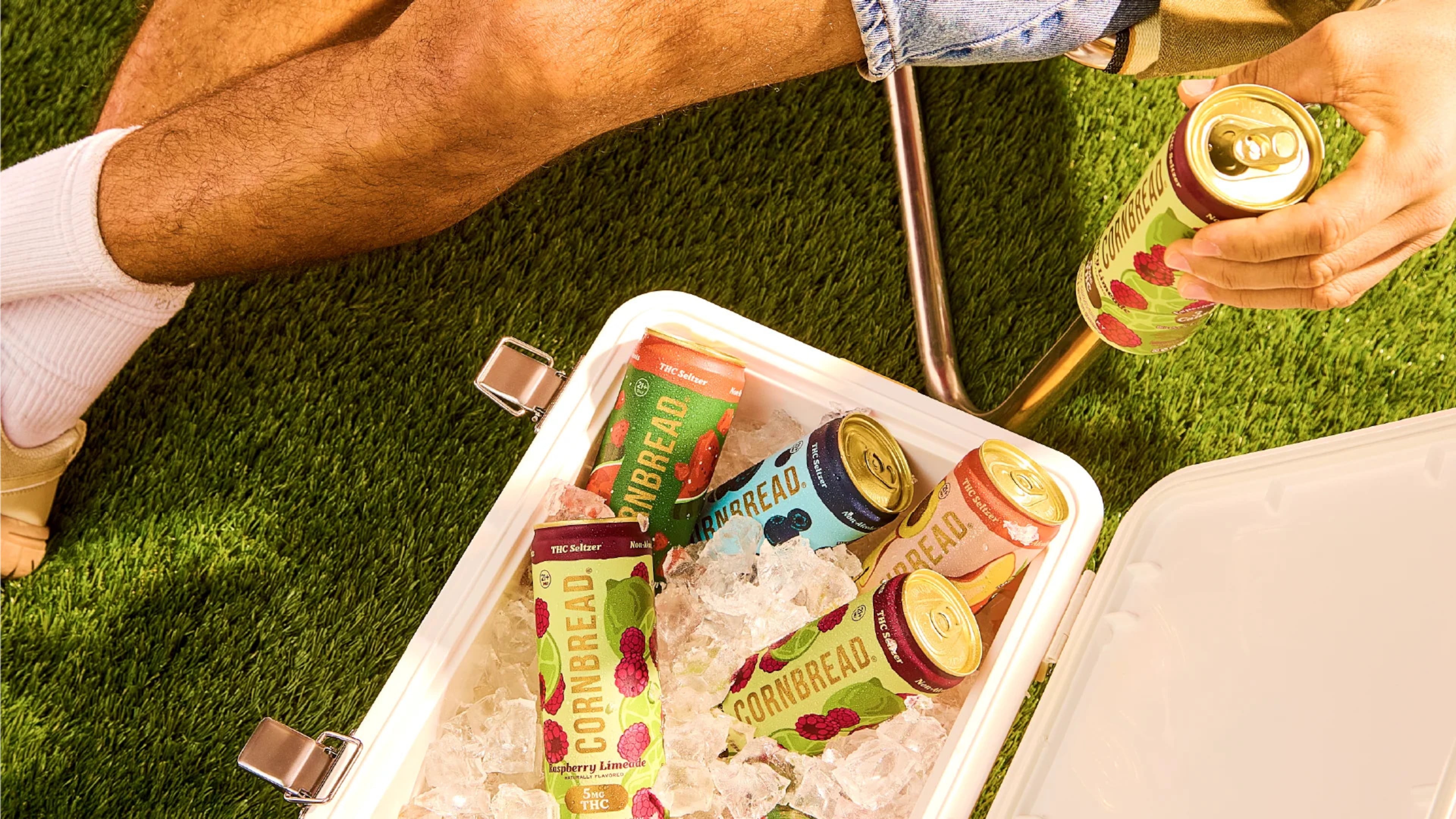 Delicious fresh flavors like salted watermelon and peach iced tea and a choice of 5 or 10 mg THC make Cornbread cans great for a social groove. (Courtesy of Cornbread)