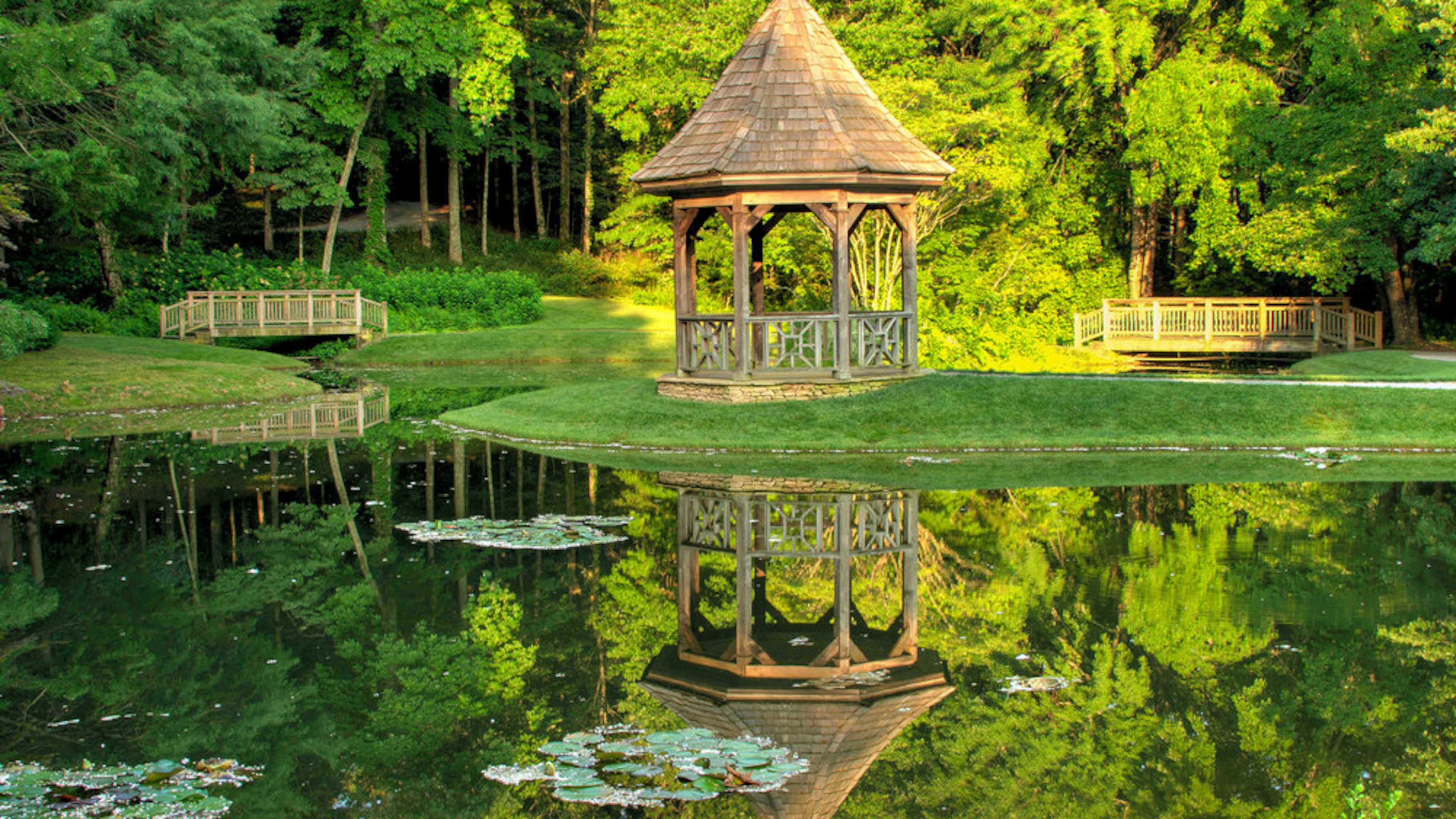 There are 24 ponds, 32 bridge crossings and 19 waterfalls over the many water features at Gibbs Gardens in Ball Ground. Photo: Gibbs Gardens