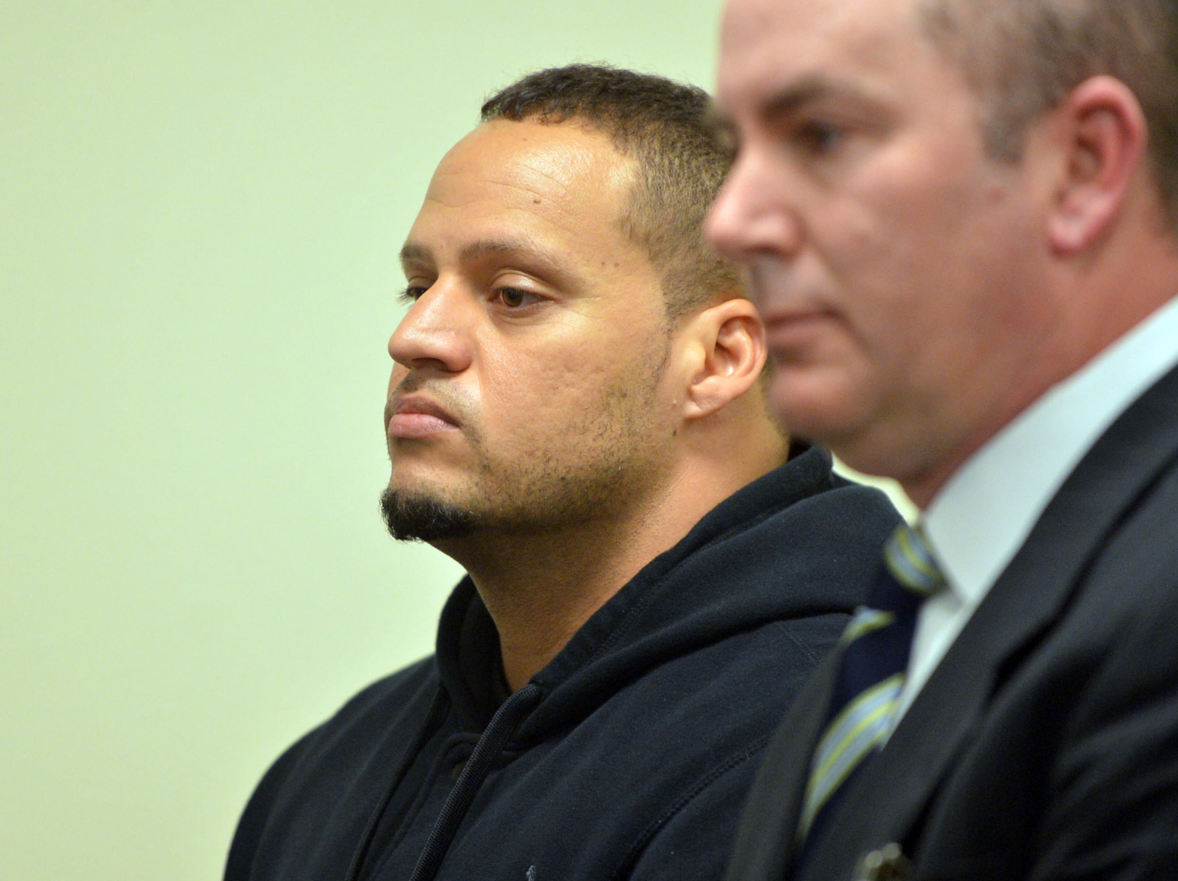 Justin Bieber's bodyguard, Hugo Hesny (left), appears in Fulton County Magistrate Court with his lawyer, Andrew Schwartz, for a first appearance Wednesday, February 26, 2014. He was charged with a Felony, entering auto with intent for theft. Judge Jessy Lall granted him $15,000 bond and ordered him to appear in Superior Court, March 12. KENT D. JOHNSON / KDJOHNSON@AJC.COM