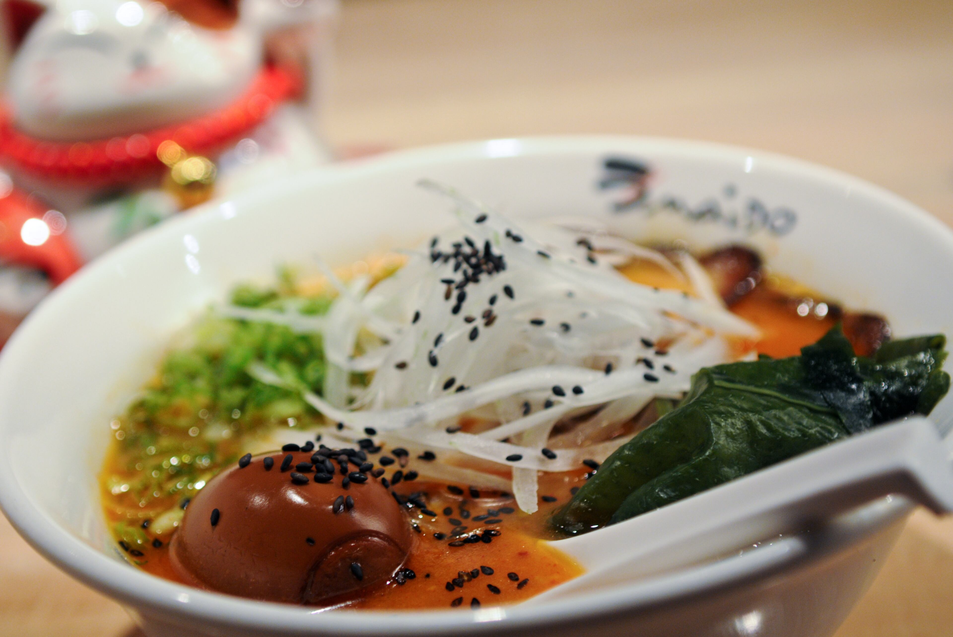 Spicy Tonkotsu Ramen at Umaido - Seaweed, Onion, Egg, Chasyu, Green Onion, Bean sprout. (BECKY STEIN/special)
